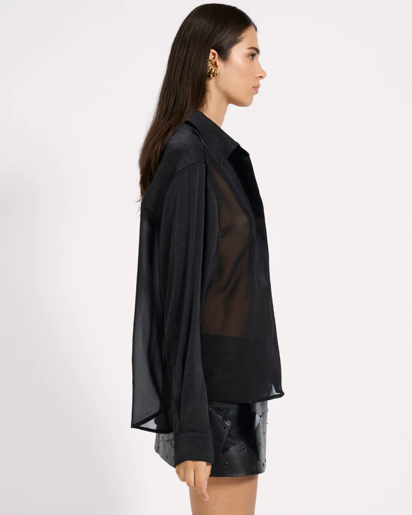Sheer Panel Tuxedo Shirt - Black - Image 7