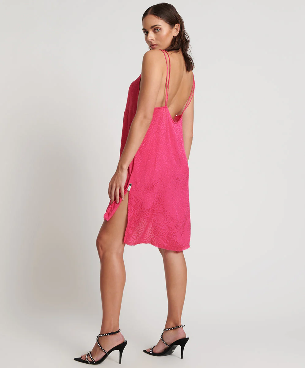 Jacquard Slip Mini Dress - Shocking Pink - Image 2