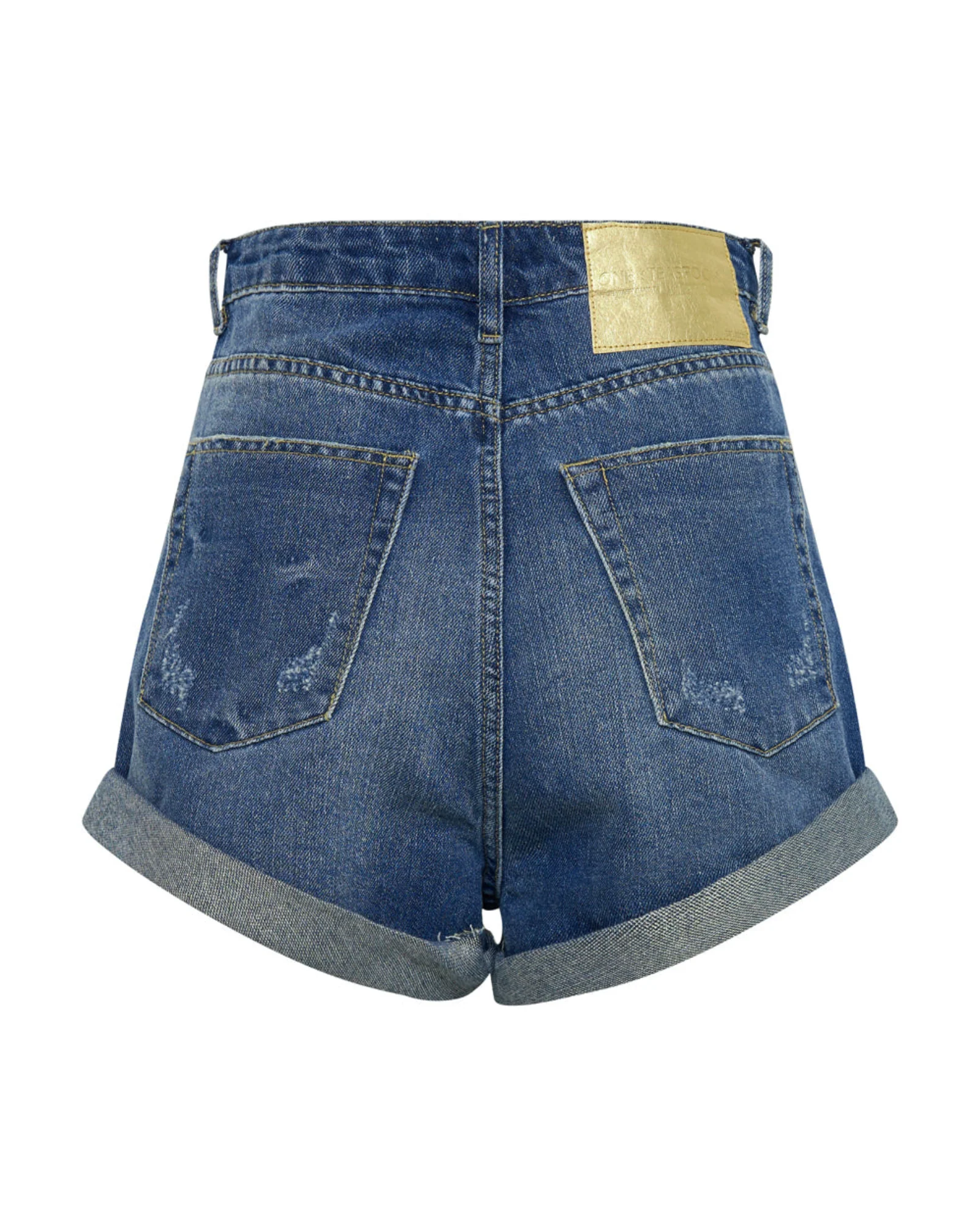 Bandits High Waist Foil Denim Shorts - Blue Shredded Gold - Image 7