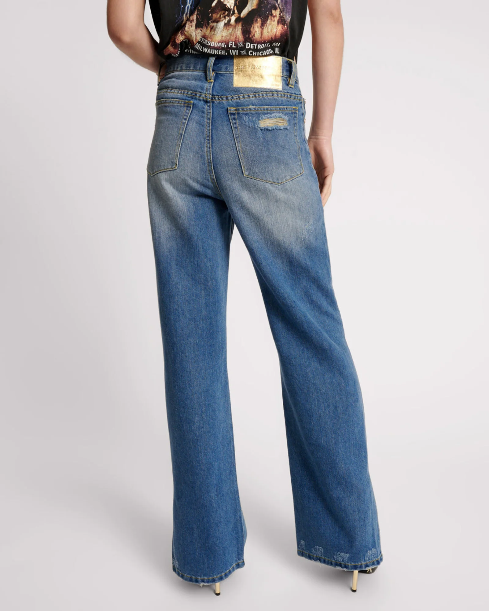 Billie Low Slung Straight Leg Mid Waist Denim Jeans - Shredded Gold - Image 4