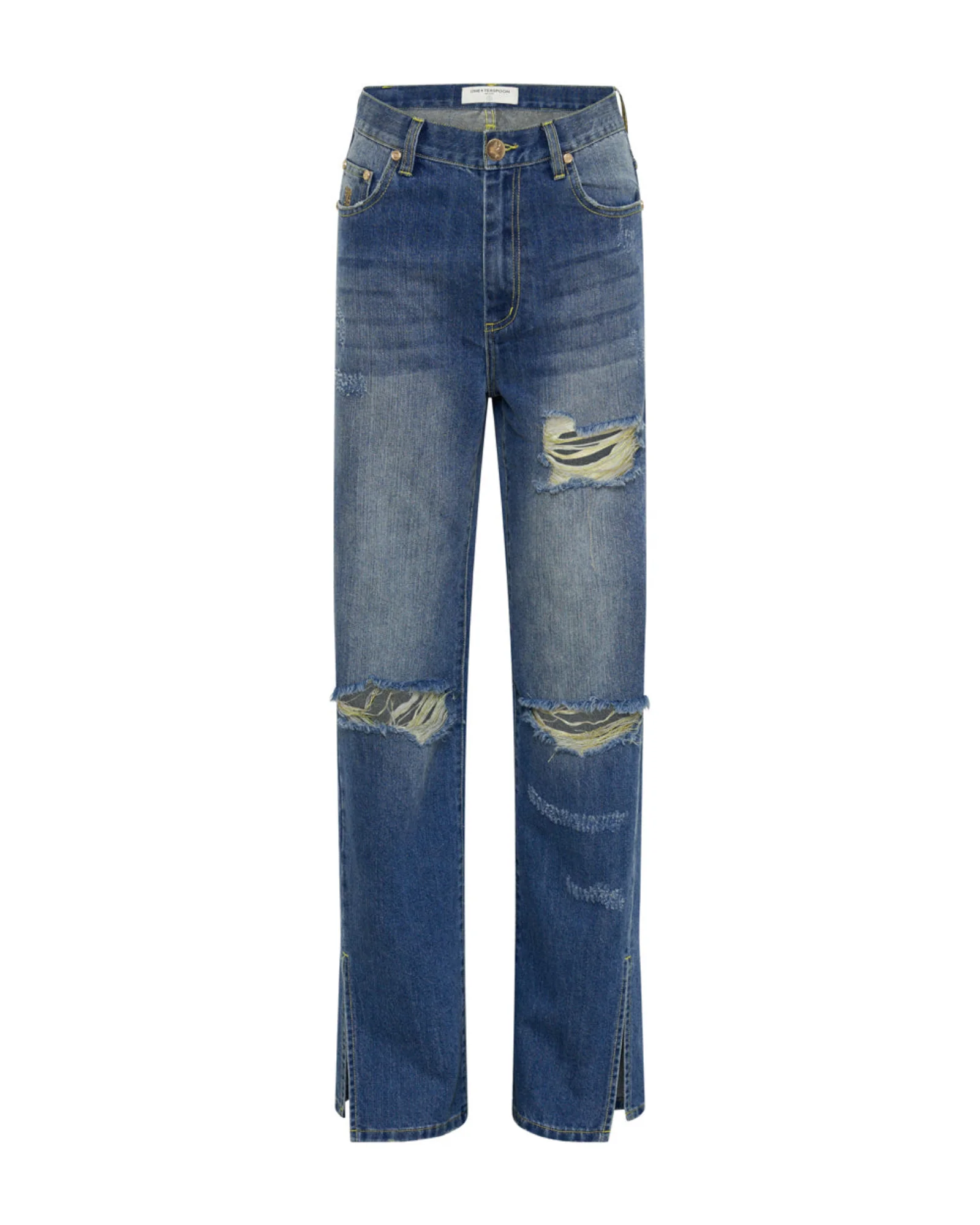 Billie Low Slung Straight Leg Mid Waist Denim Jeans - Shredded Gold - Image 8