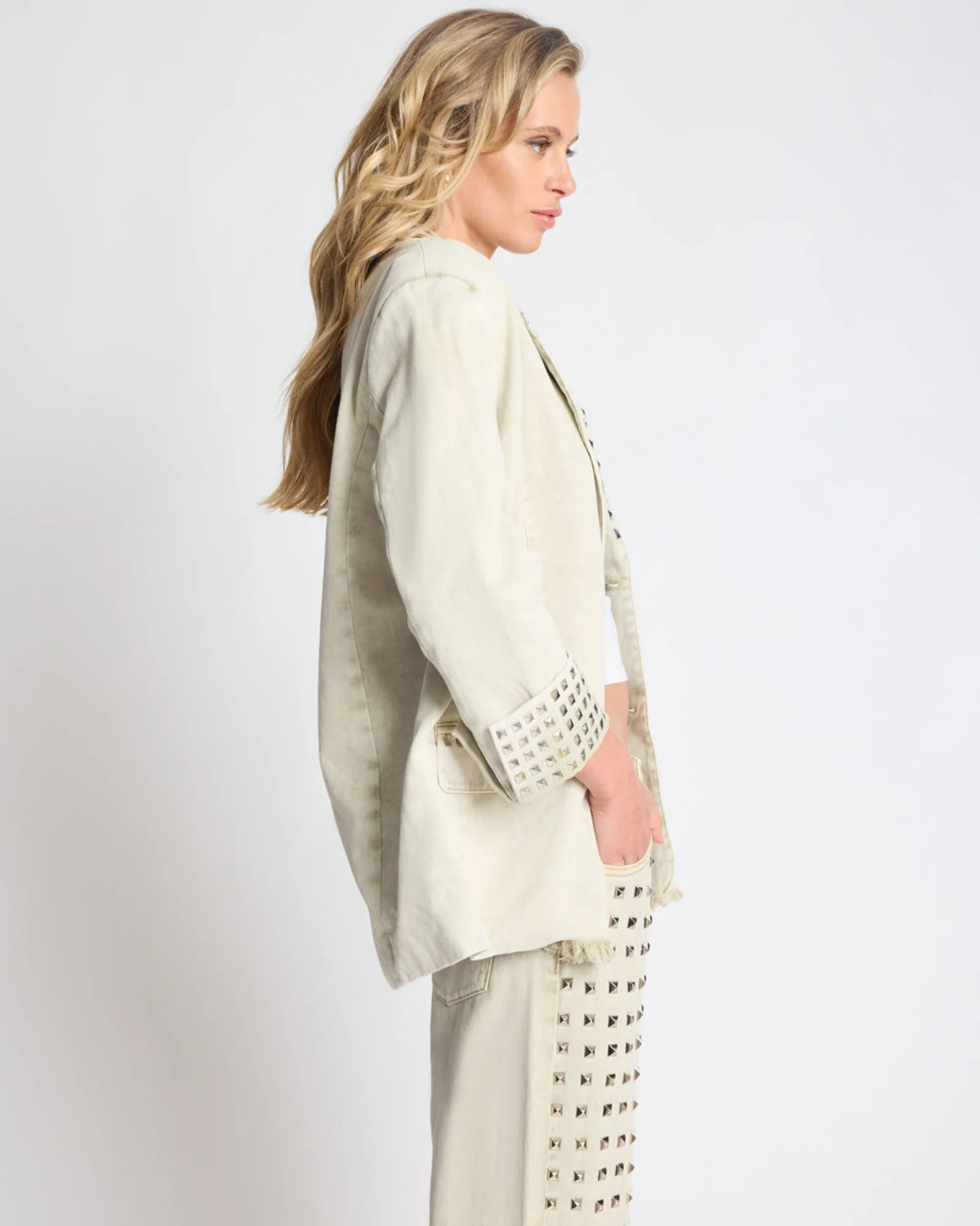 Silver Storm Studded Blazer - Antique Khaki - Image 6