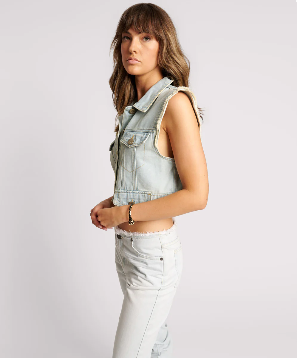 Cropped Trucker Denim  Top - Skyblue - Image 2