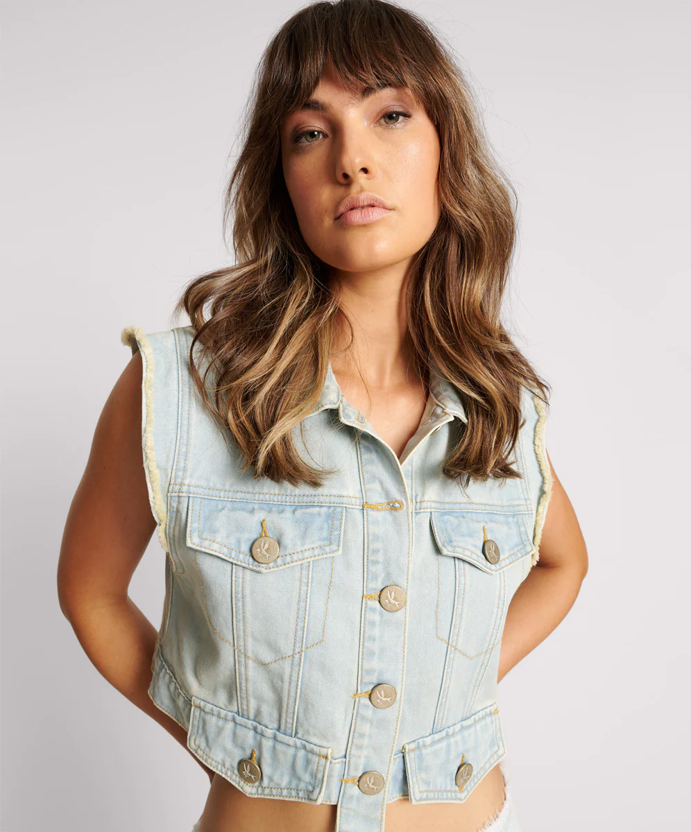 Cropped Trucker Denim  Top - Skyblue - Image 6