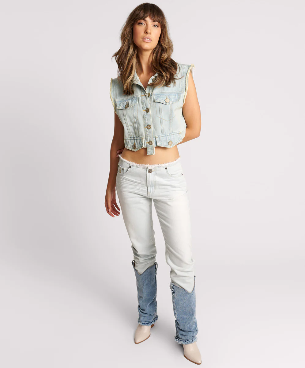 Cropped Trucker Denim  Top - Skyblue - Image 7