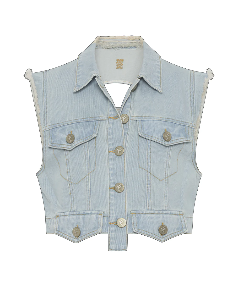 Cropped Trucker Denim  Top - Skyblue - Image 8