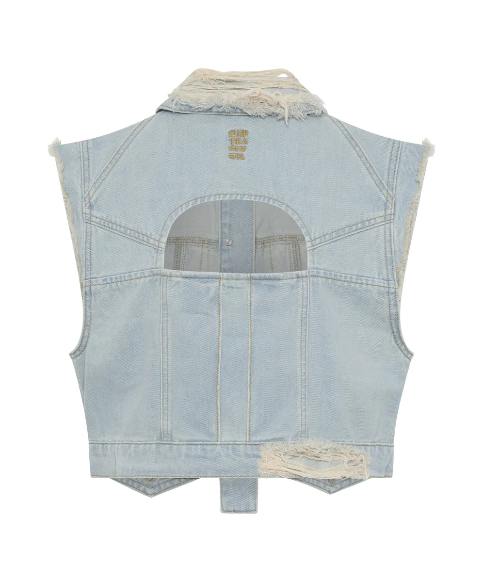 Cropped Trucker Denim  Top - Skyblue - Image 9