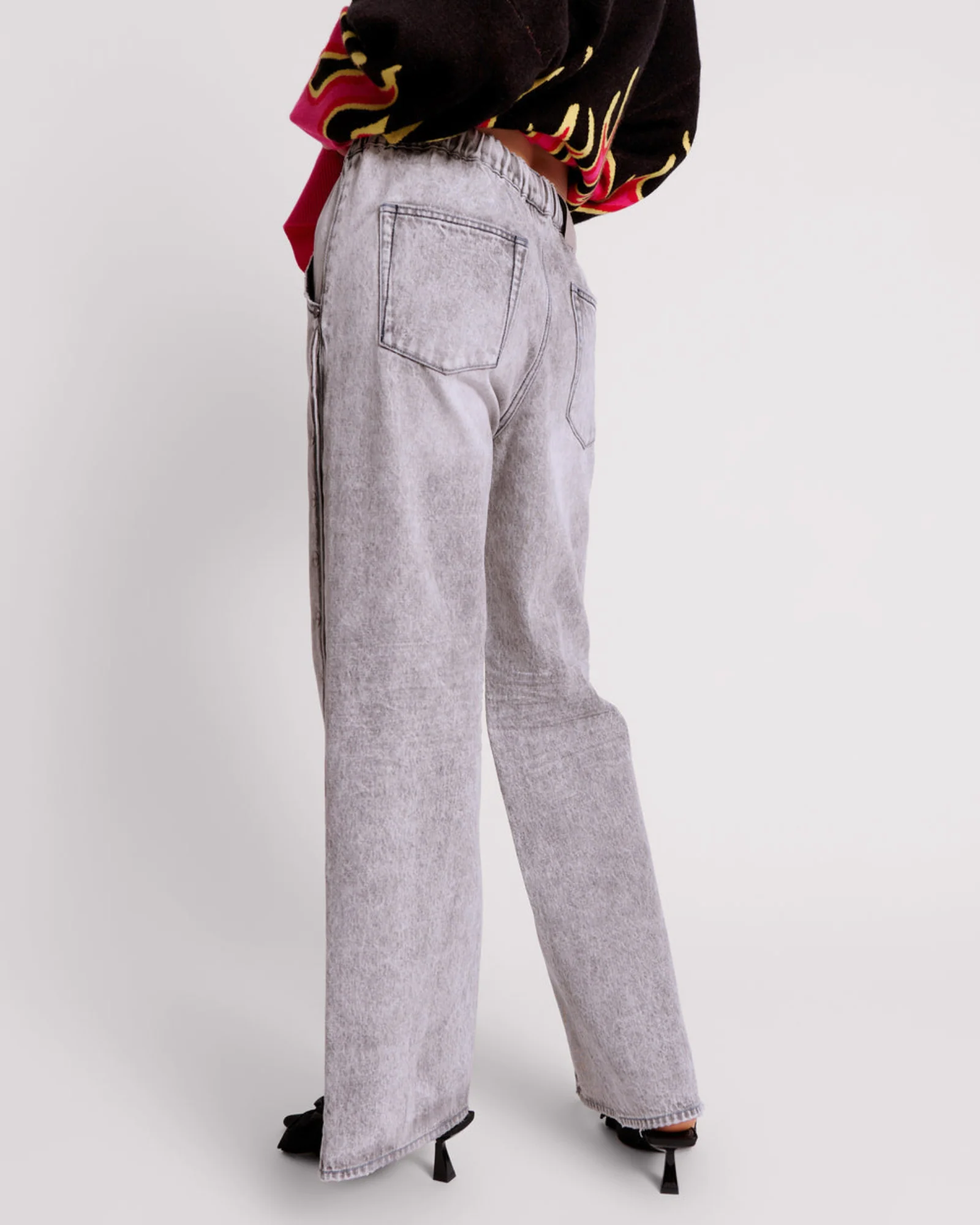 Roadhouse Wide Leg Drawstring Denim Jeans - Slate Acid - Image 4