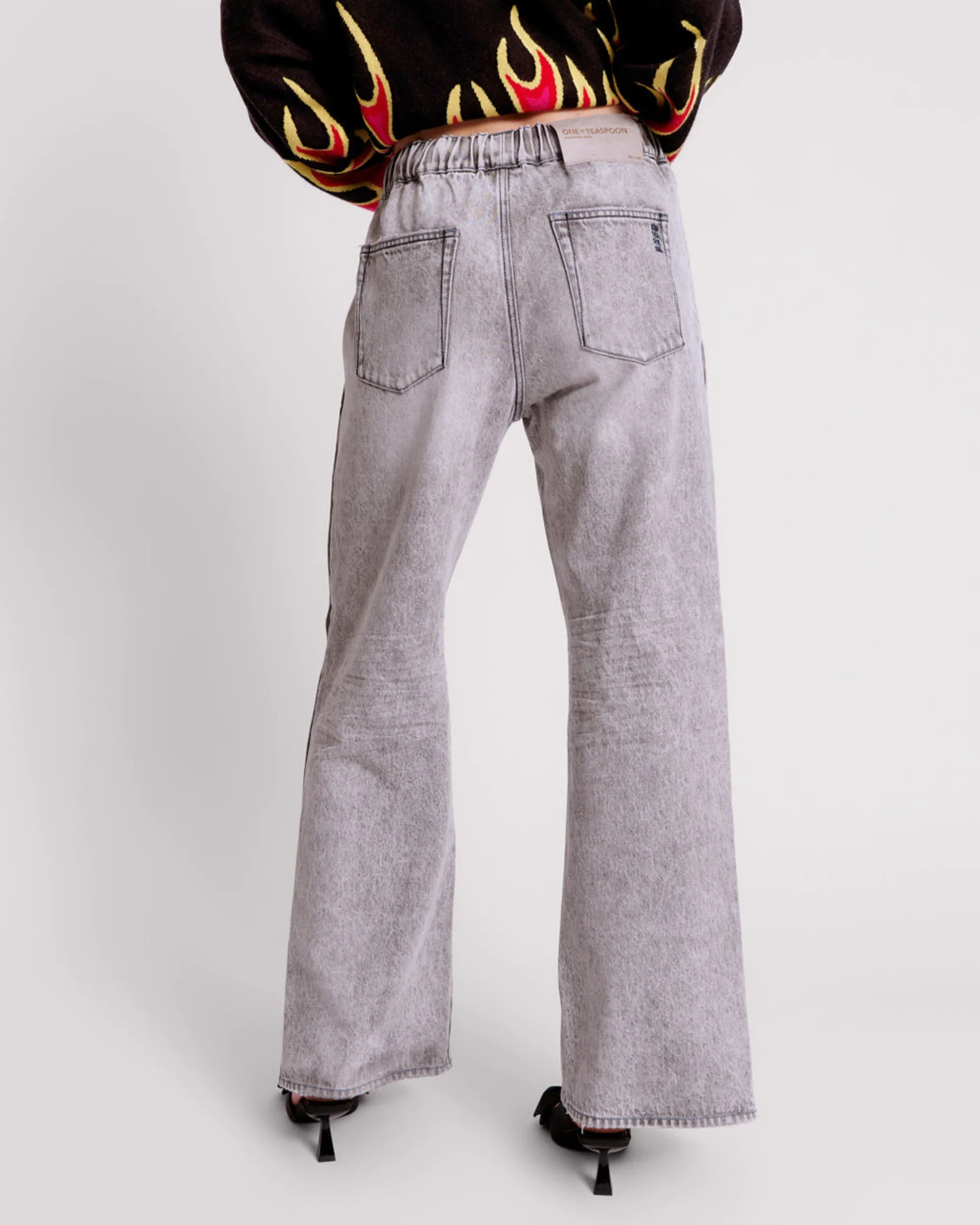 Roadhouse Wide Leg Drawstring Denim Jeans - Slate Acid - Image 5