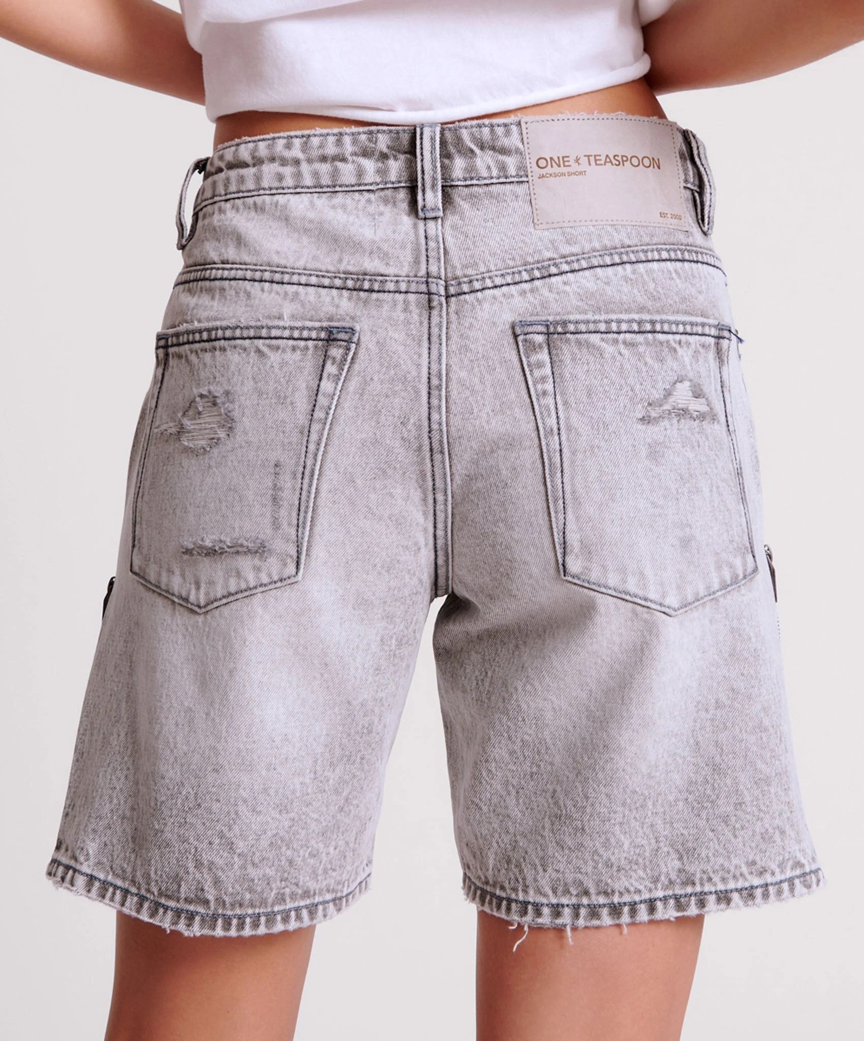 Jacksons Mid Waist Wide Leg Denim Shorts - Slate Acid - Image 5