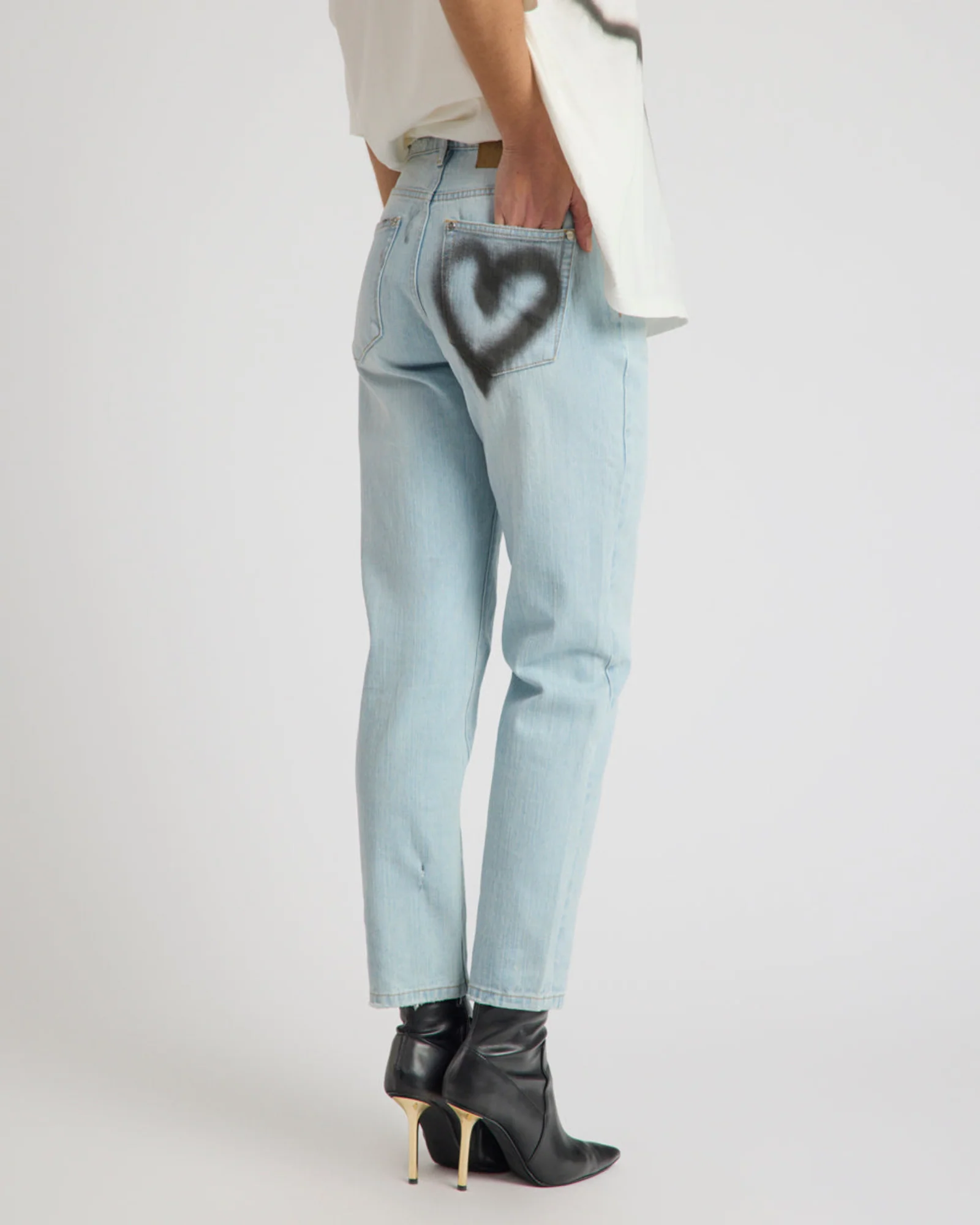 Slims Heart High Waist Cropped Slim Fit Denim Jean - Sea Mist Blue Love