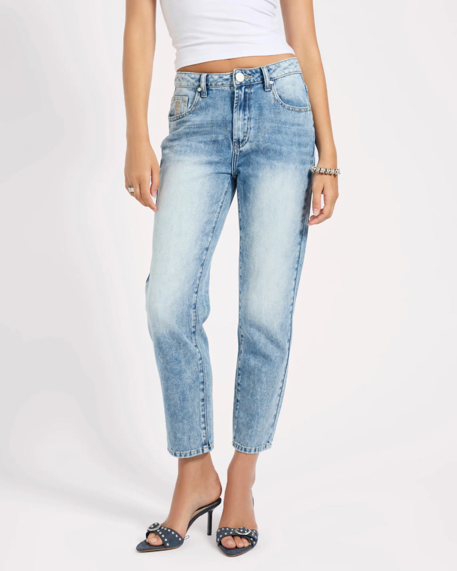 Slims High Waist Cropped Slim Fit Denim Jeans - Sunset Blue - Image 4