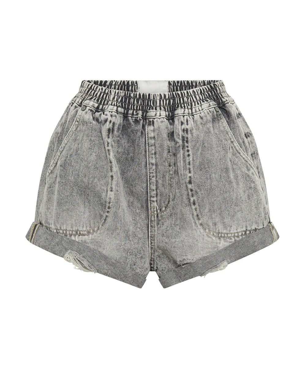Hunters Mid Waist Boyfriend Elasticated Denim Shorts - Smoke Grey - Image 6