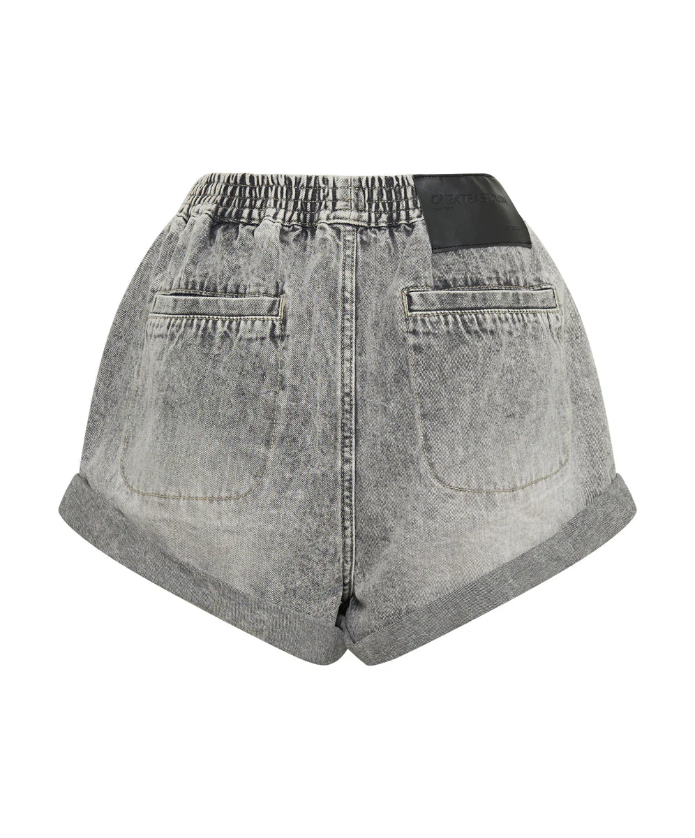 Hunters Mid Waist Boyfriend Elasticated Denim Shorts - Smoke Grey - Image 7