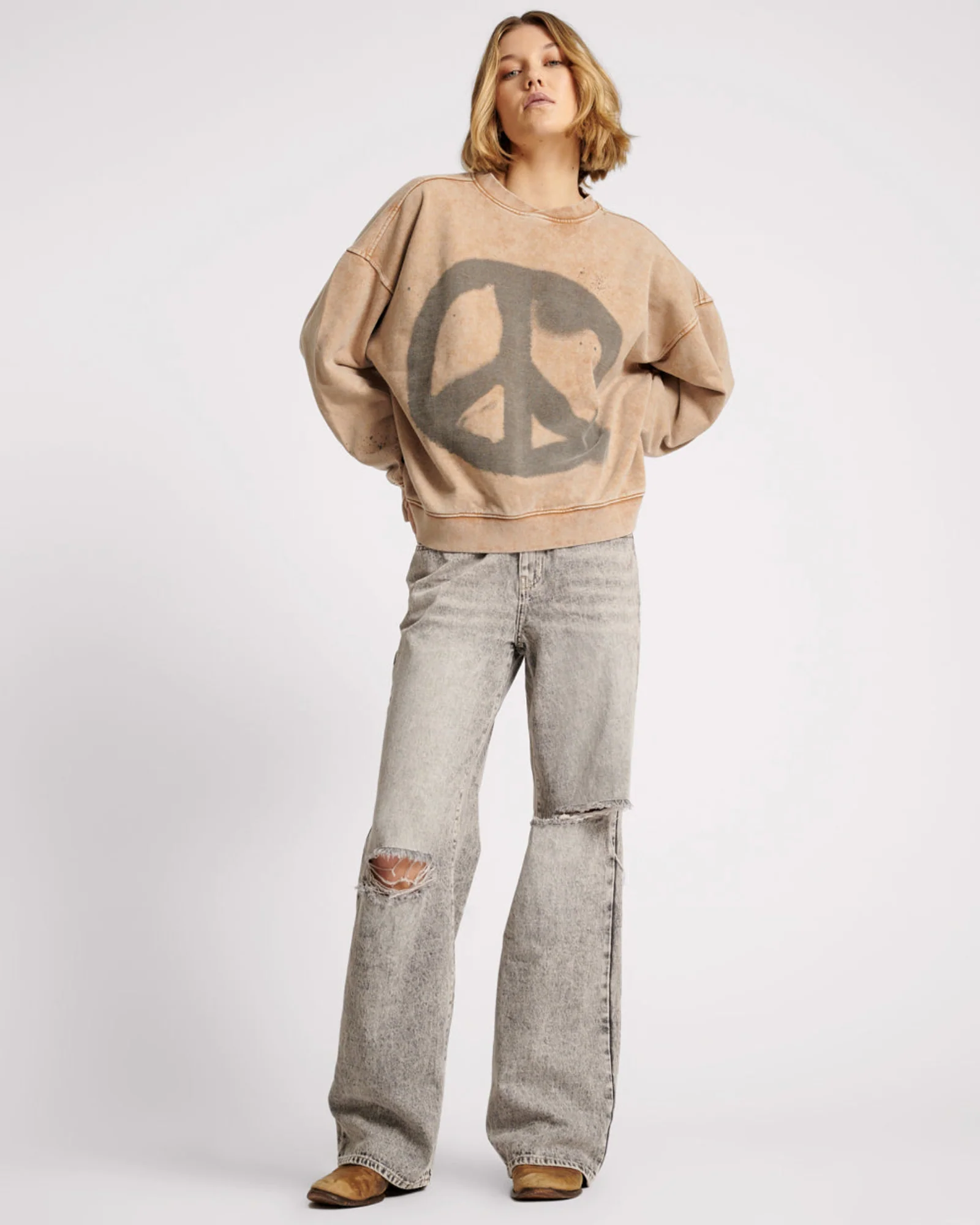 Jackson Mid Waist Wide Leg Denim Jeans - Smoke