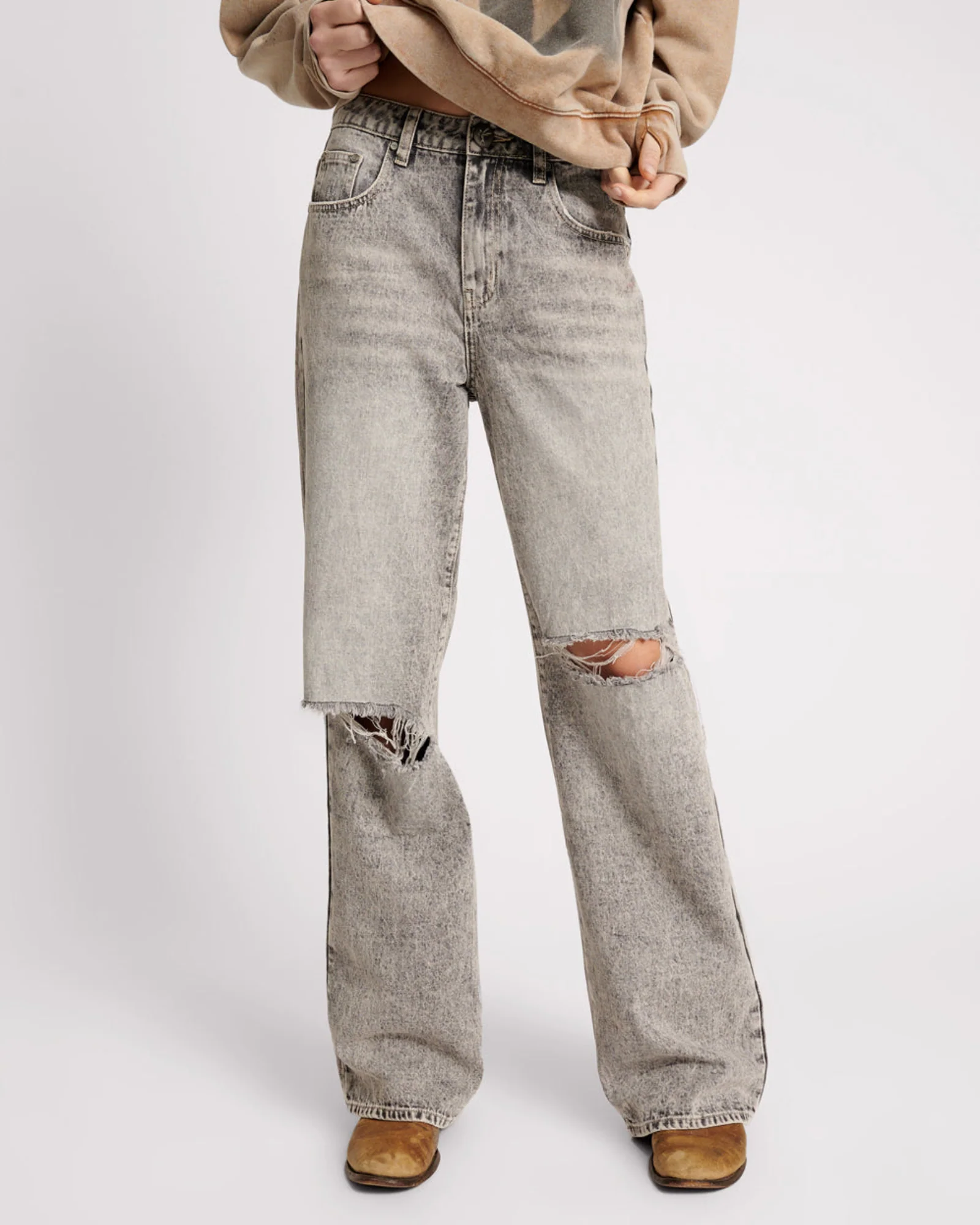 Jackson Mid Waist Wide Leg Denim Jeans - Smoke - Image 2