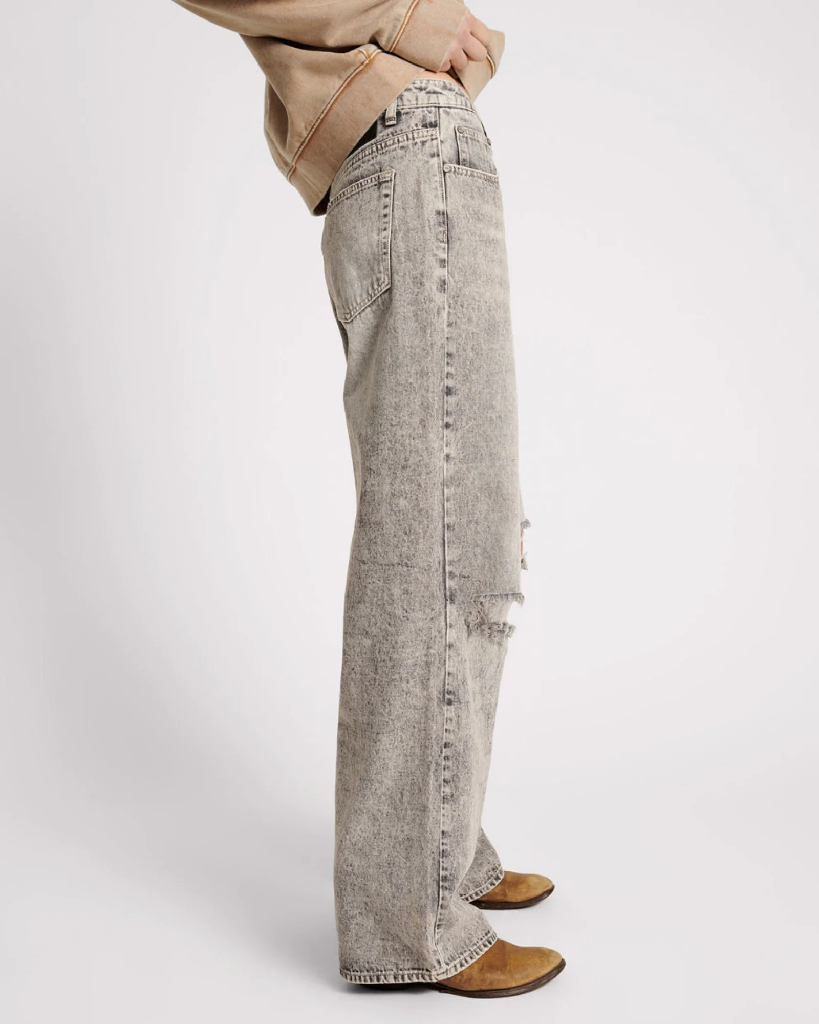 Jackson Mid Waist Wide Leg Denim Jeans - Smoke - Image 5