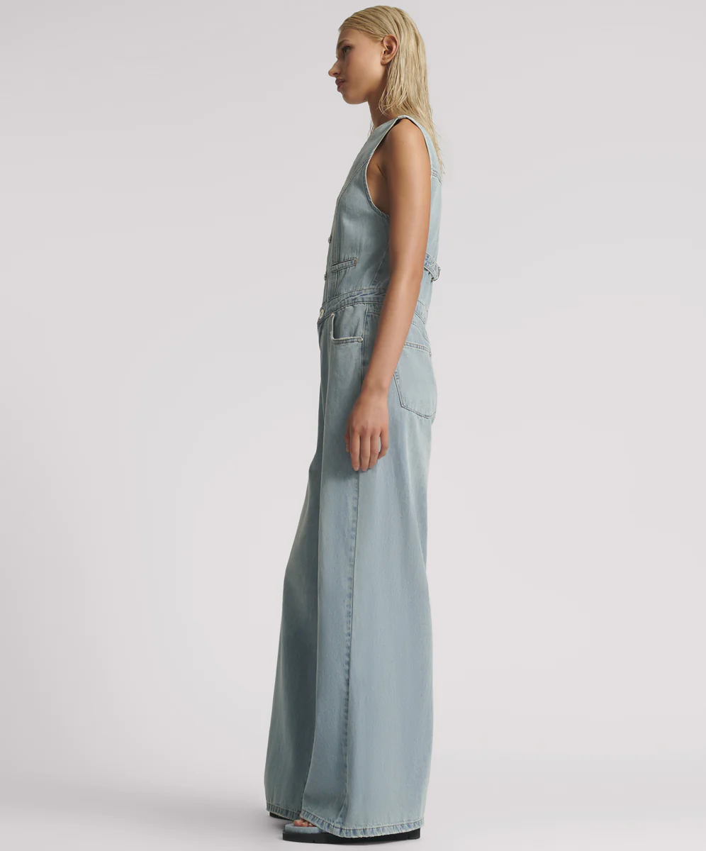 Love Machines Sleeveless Wide Leg Fitted Denim Jumpsuit - Soft Blue - Image 2
