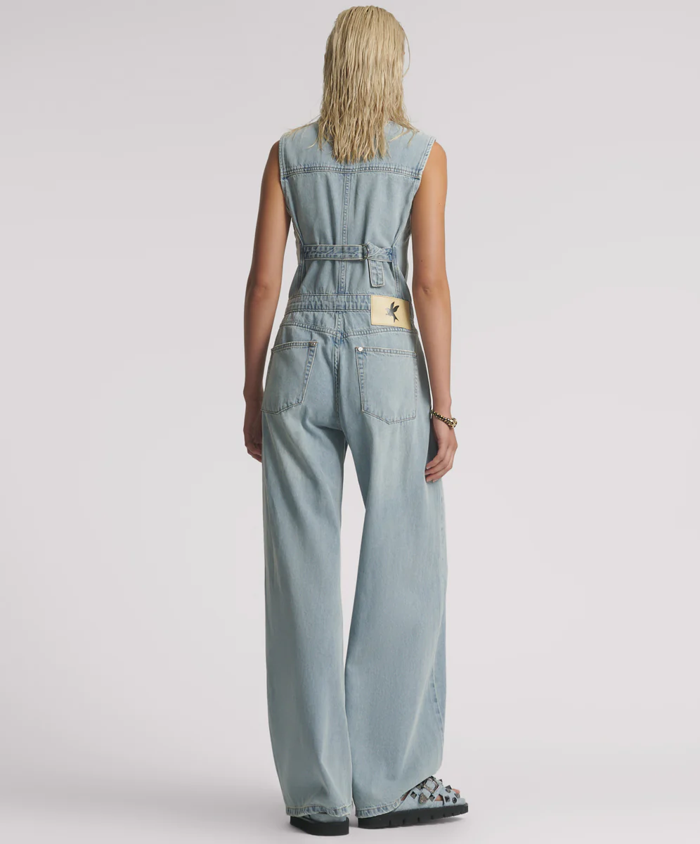 Love Machines Sleeveless Wide Leg Fitted Denim Jumpsuit - Soft Blue - Image 3