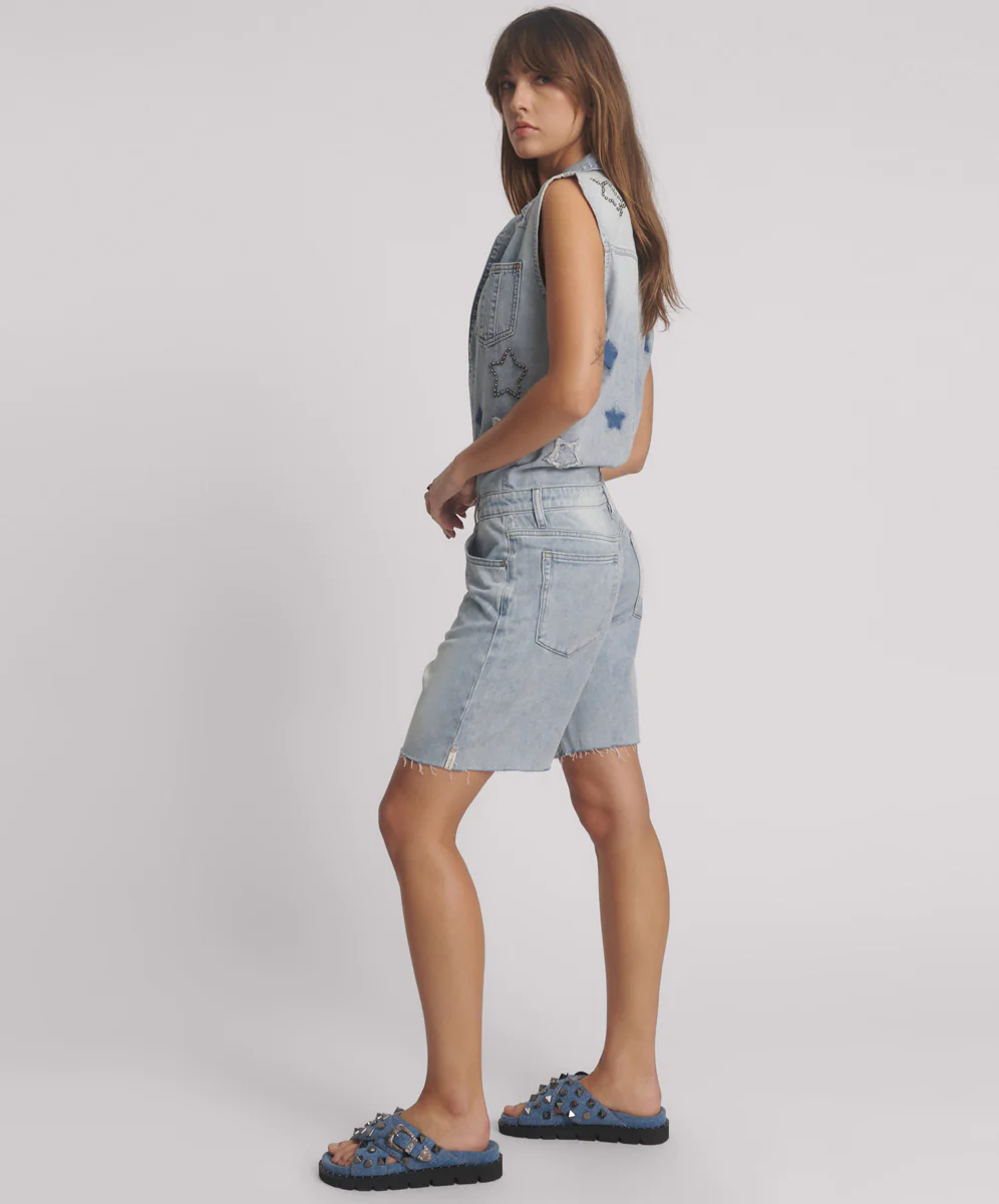 Jackson Boyfriend Star Mini Denim Jumpsuit - Soft Blue - Image 2