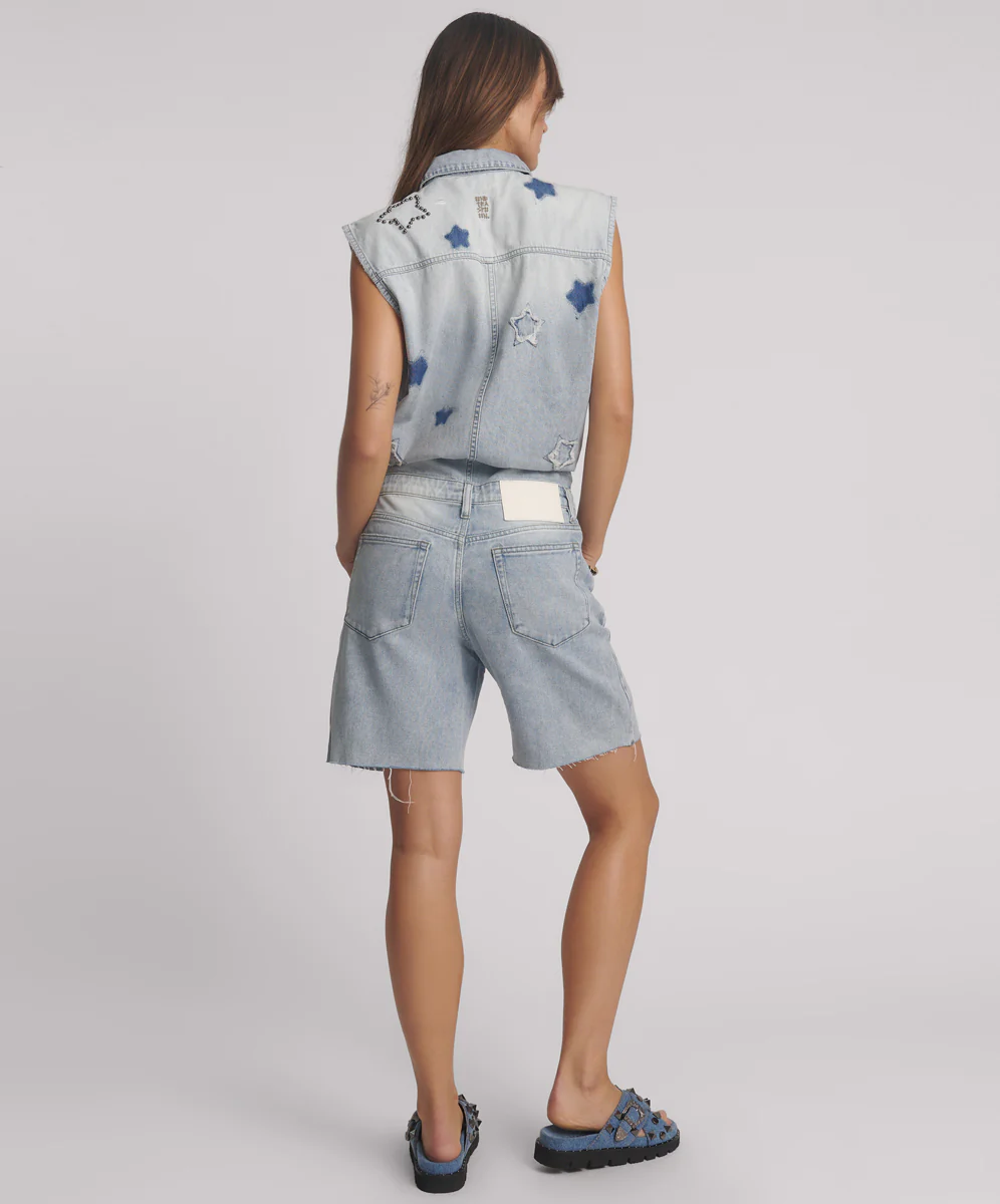 Jackson Boyfriend Star Mini Denim Jumpsuit - Soft Blue - Image 3