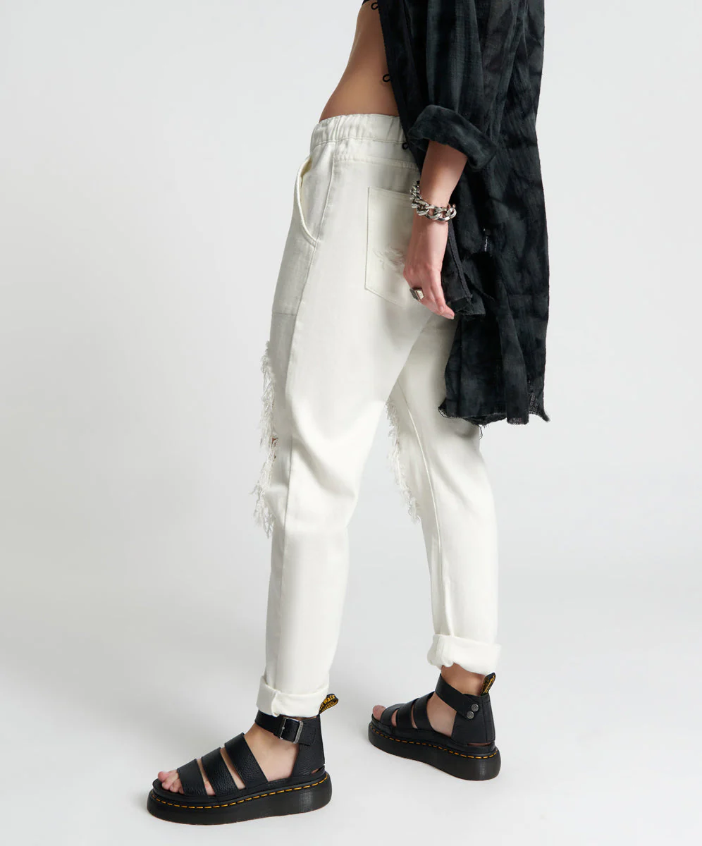 Shabbies Low Waist Drawstring Boyfriend Denim Jeans - Soft White - Image 3