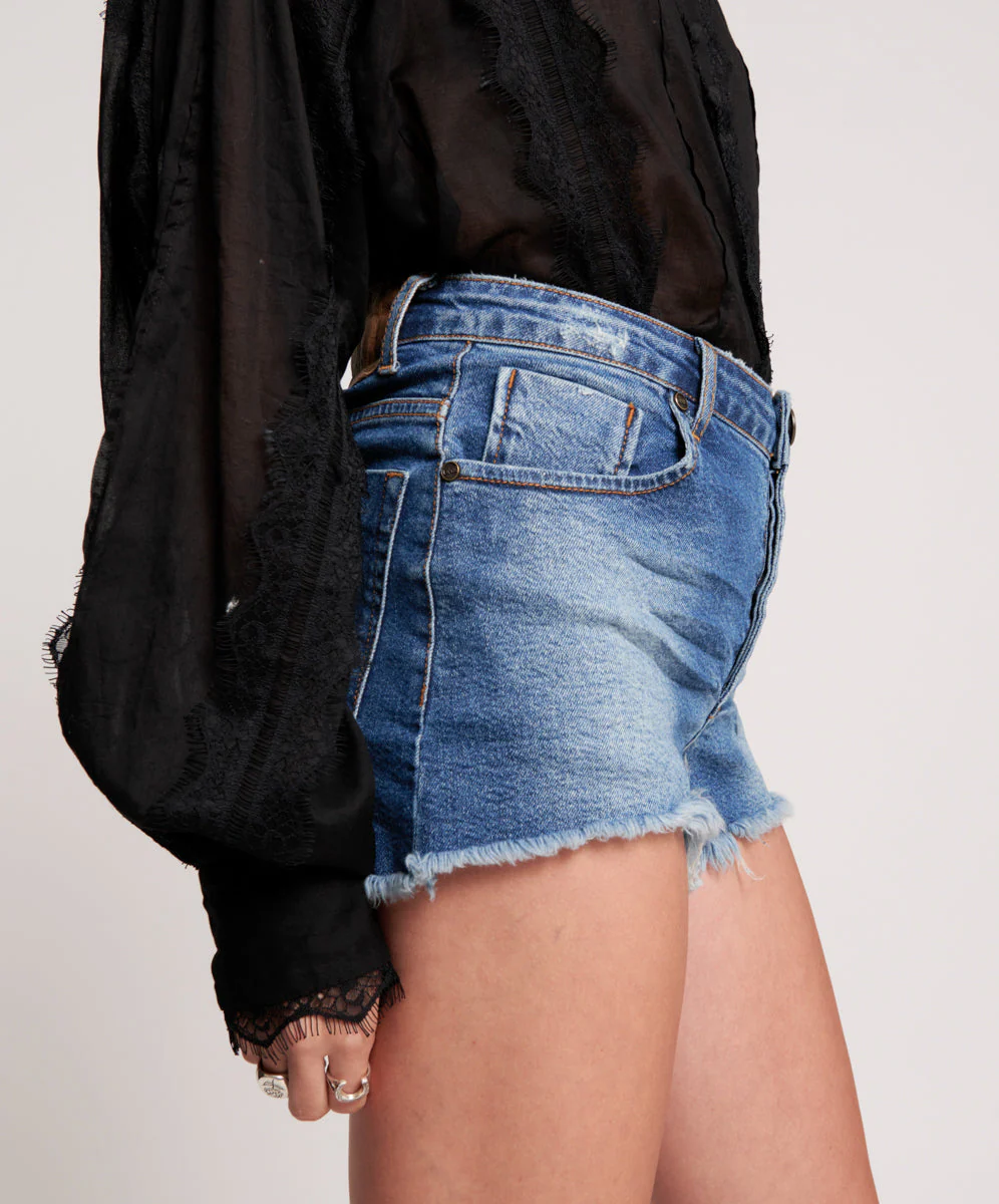SOHO BLUE BONITA HIGH WAIST DENIM SHORT - Image 4