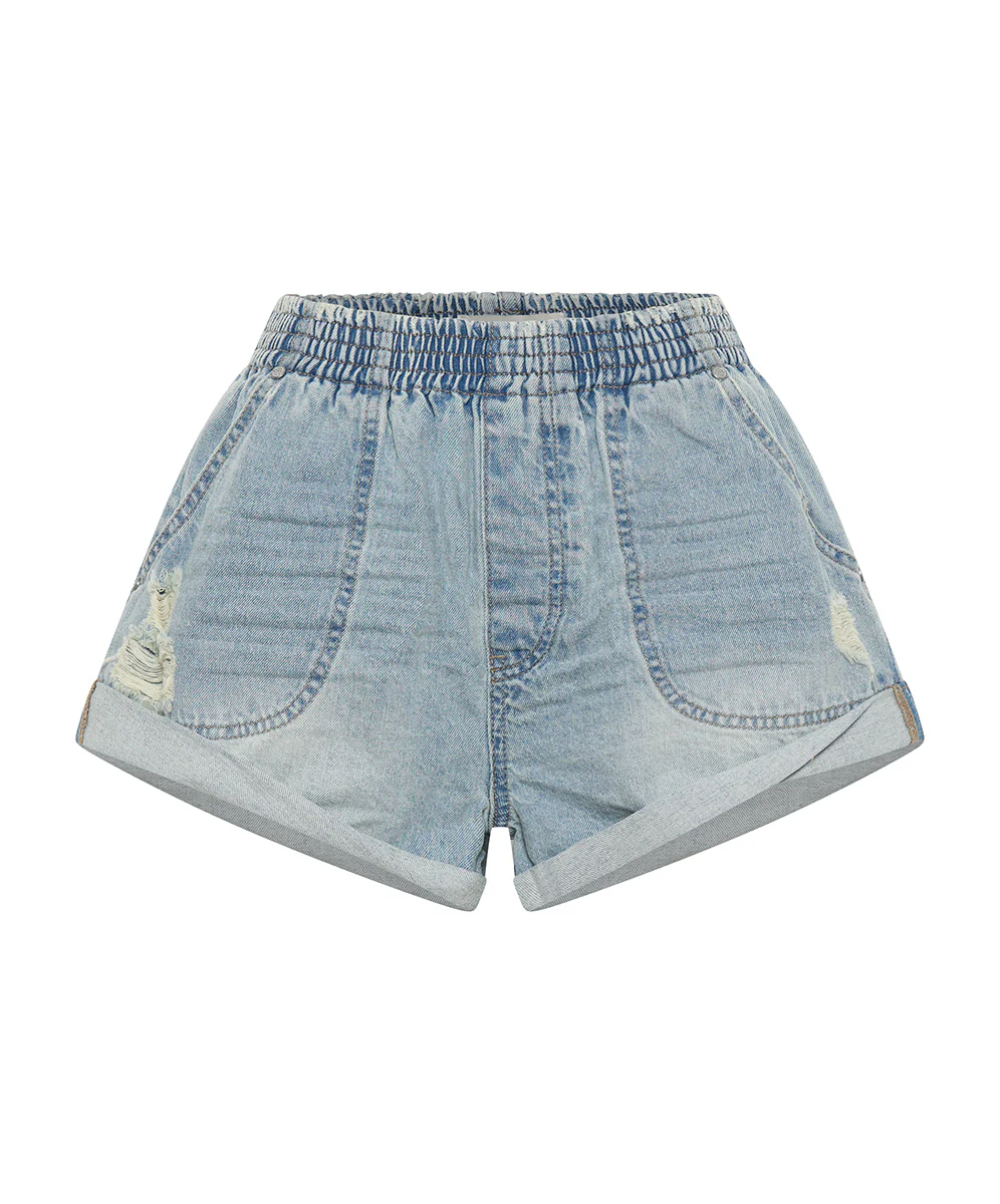 Hunters Mid Waist Boyfriend Elasticated Denim Shorts - Sportster Blue - Image 8