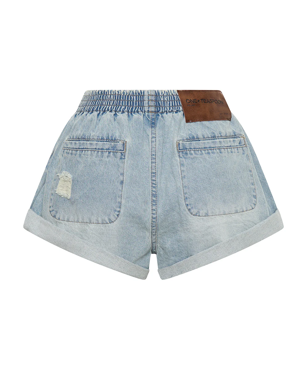 Hunters Mid Waist Boyfriend Elasticated Denim Shorts - Sportster Blue - Image 9