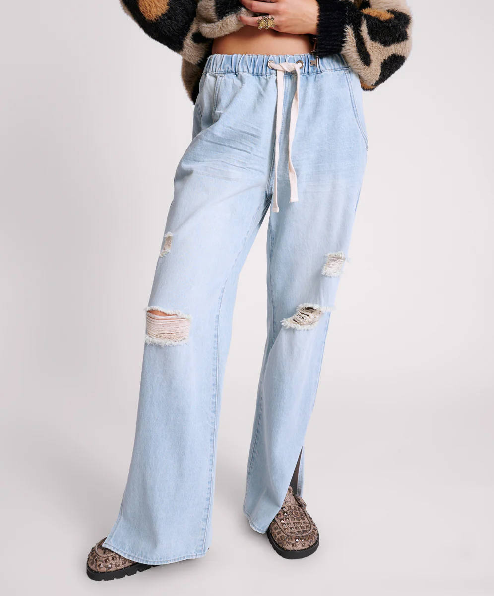Roadhouse Wide Leg Drawstring Denim Jeans - Sportster Blue - Image 2