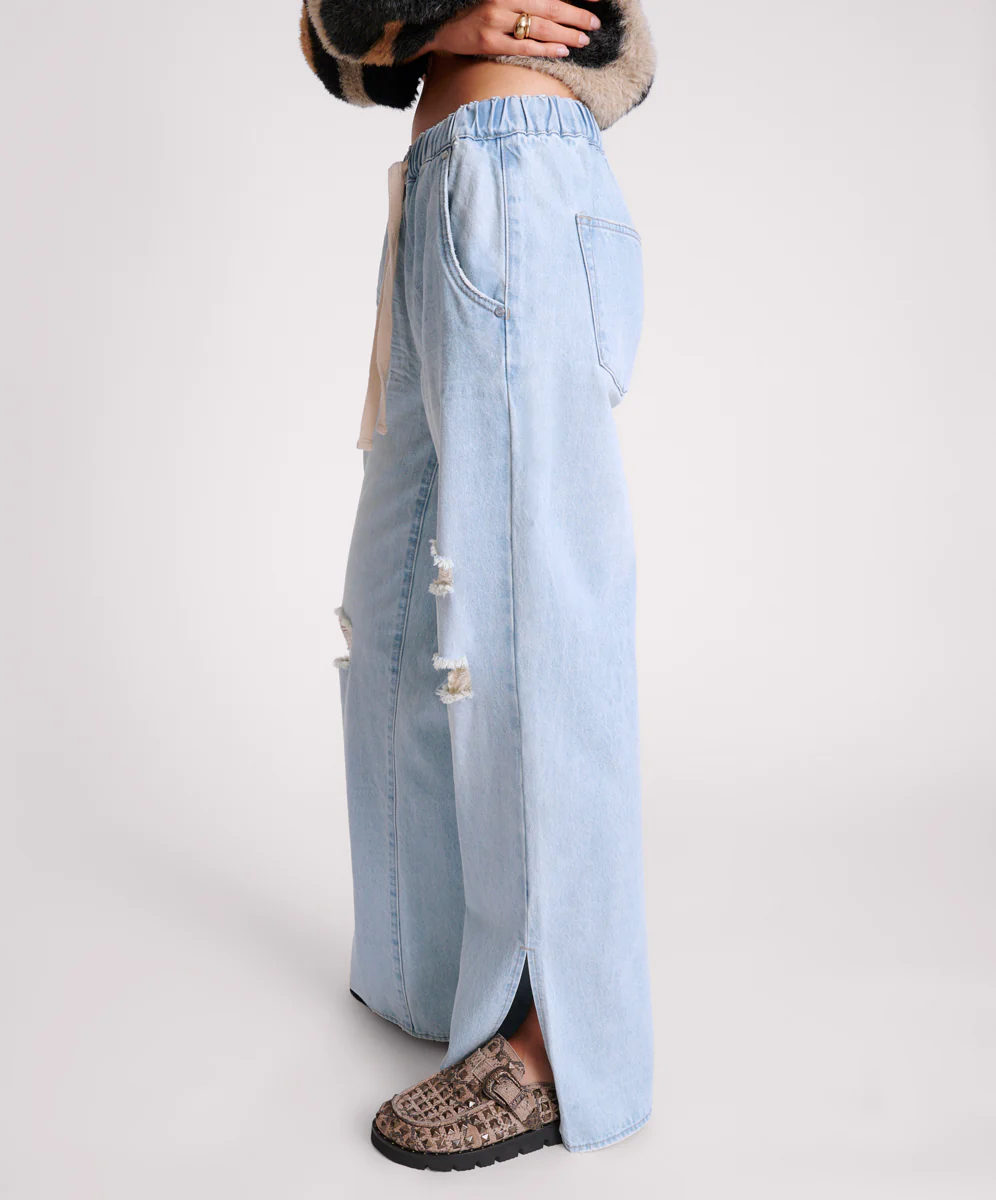 Roadhouse Wide Leg Drawstring Denim Jeans - Sportster Blue - Image 3