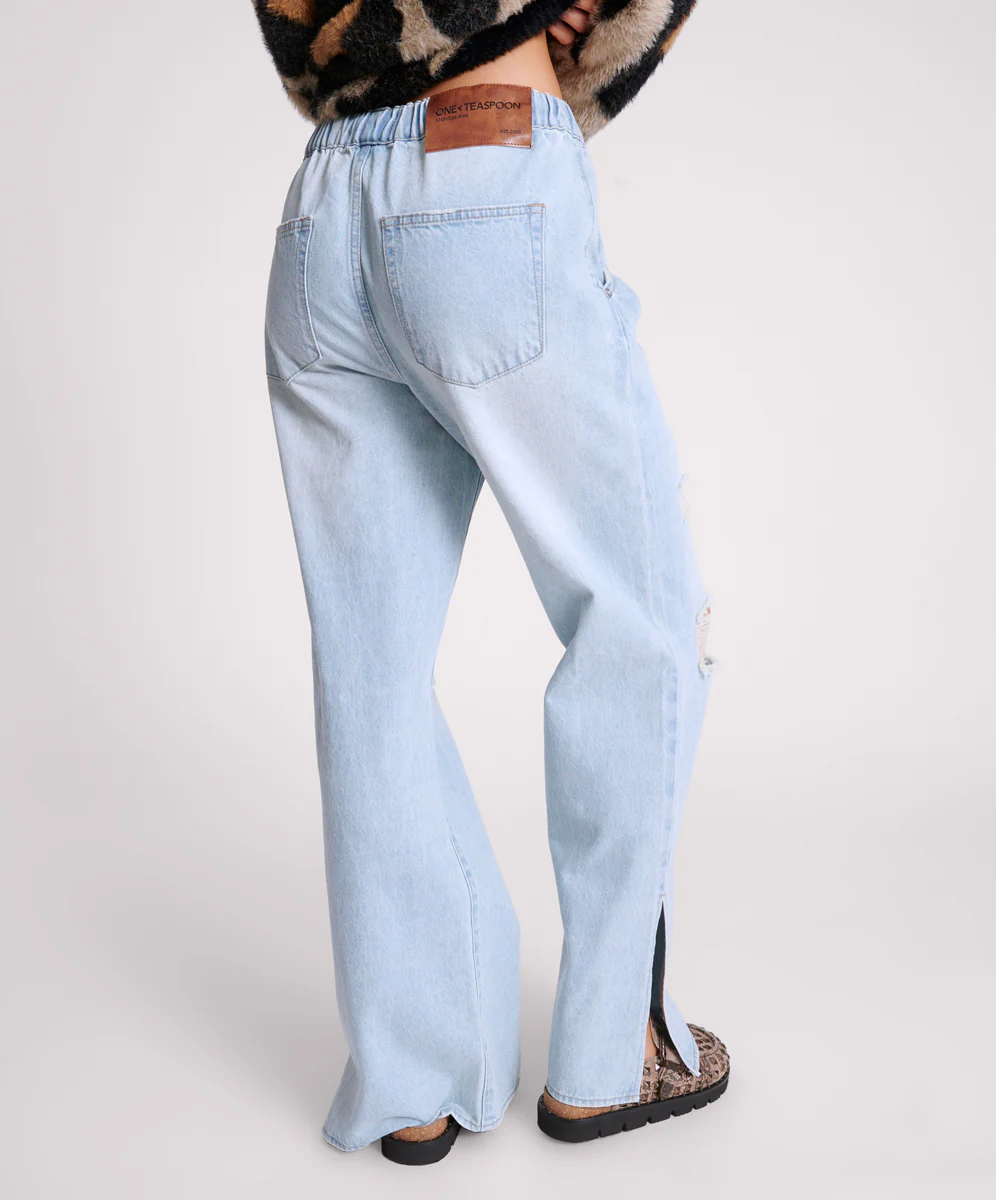 Roadhouse Wide Leg Drawstring Denim Jeans - Sportster Blue - Image 4