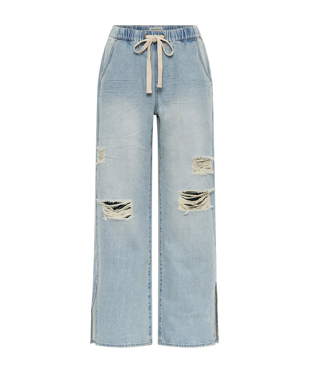 Roadhouse Wide Leg Drawstring Denim Jeans - Sportster Blue - Image 6