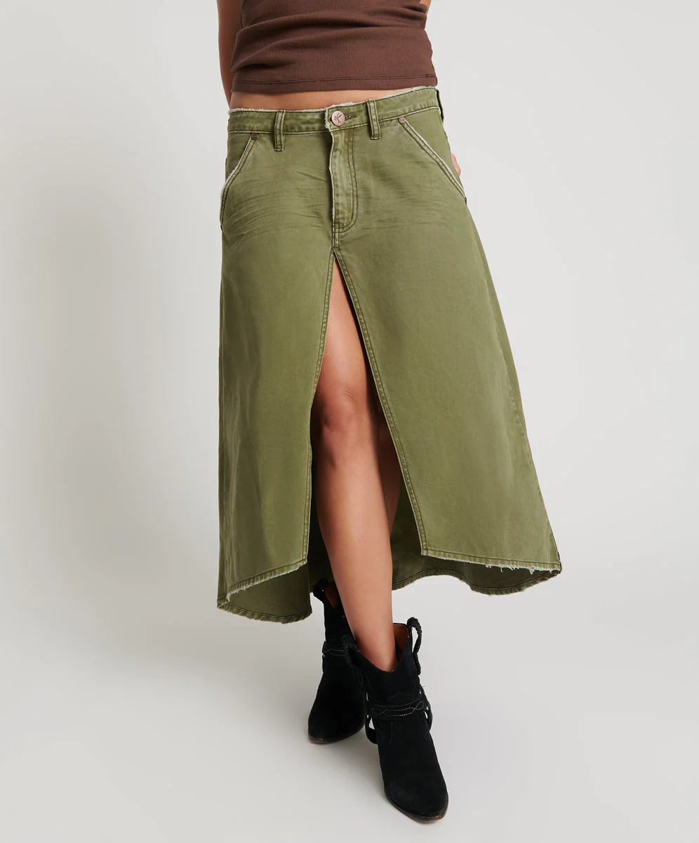Mrs Carter Low Waist Long Denim Skirt - St Khaki - Image 2
