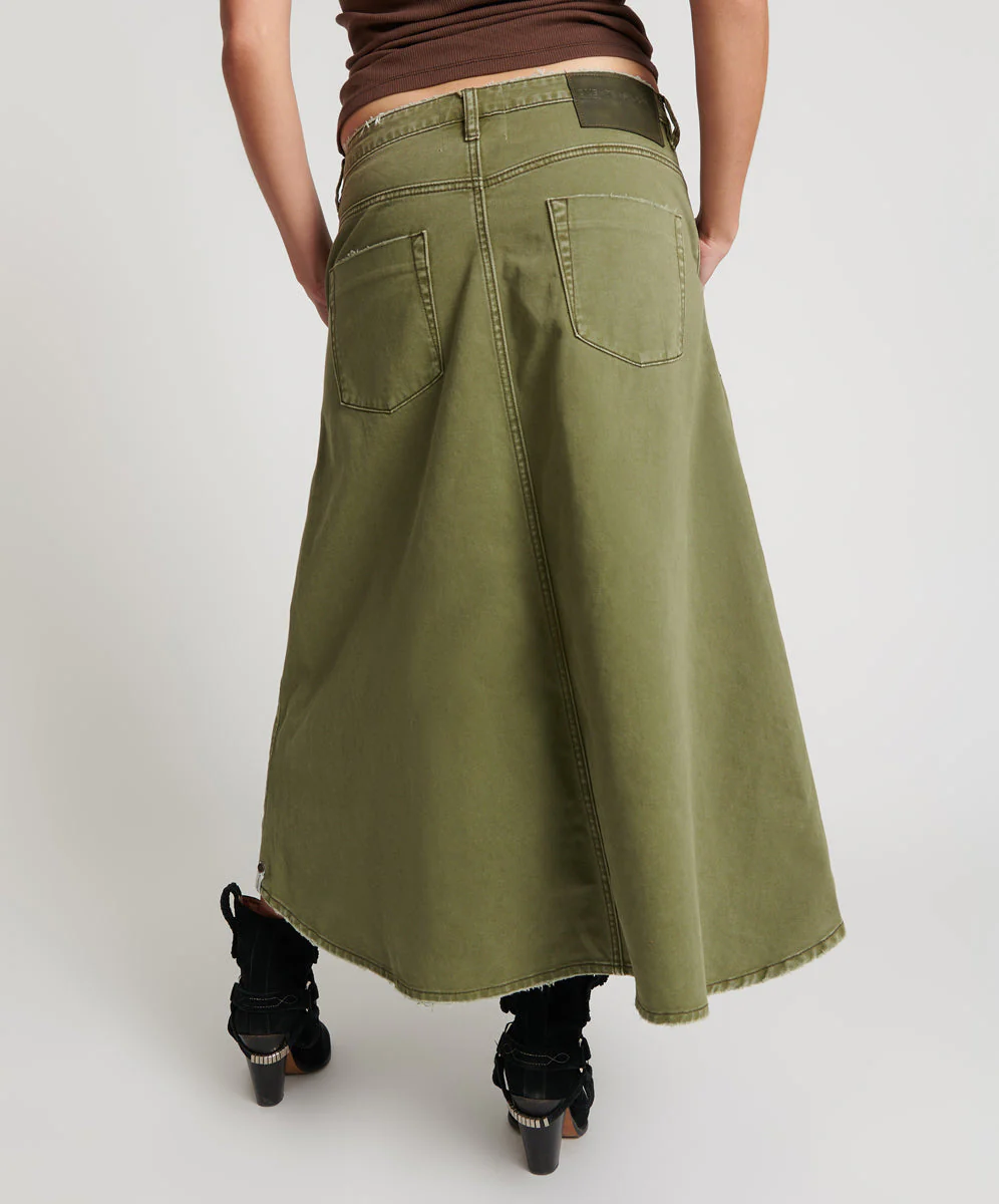 Mrs Carter Low Waist Long Denim Skirt - St Khaki - Image 4