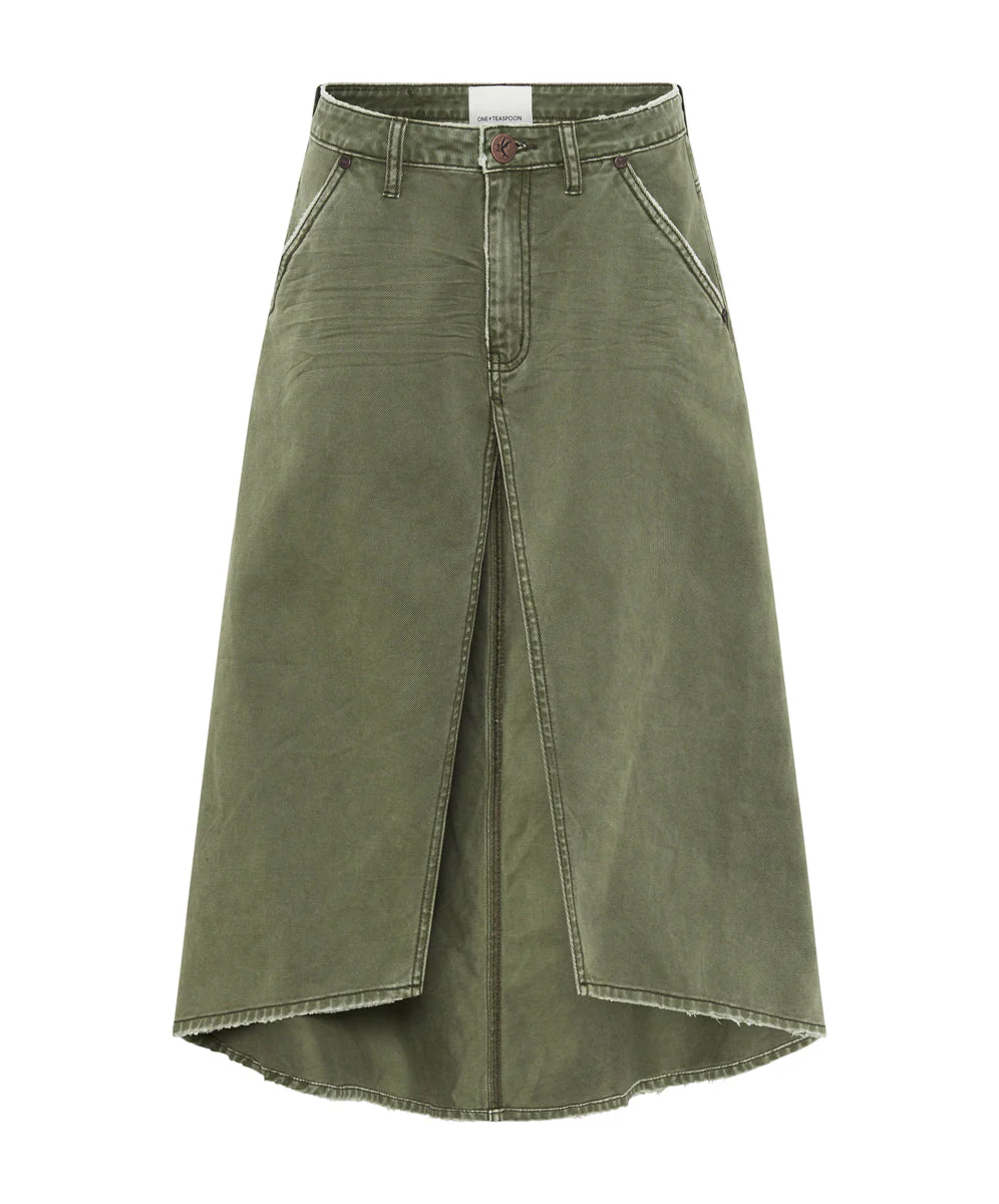 Mrs Carter Low Waist Long Denim Skirt - St Khaki - Image 6