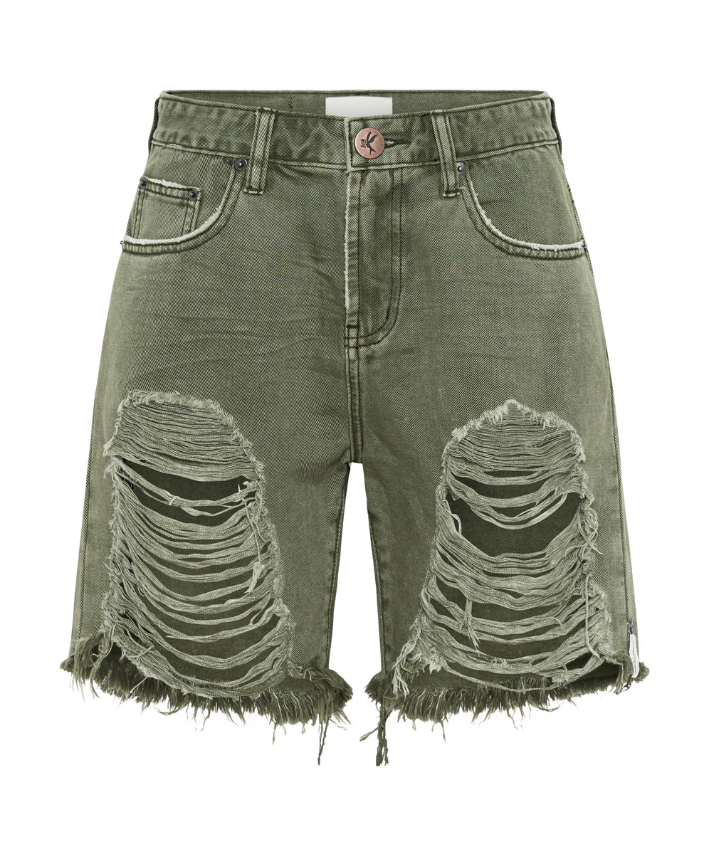 Stevies High Waist Long Length Boyfriend Denim Shorts - St Khaki - Image 6