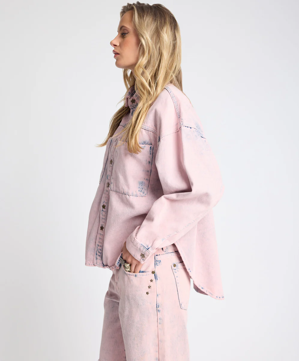 Star Teaser Daria Denim Shacket - Pink Haze - Image 3