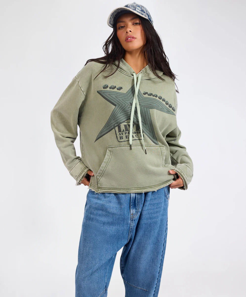 Star Tour Worn Hoody - Washed Khaki