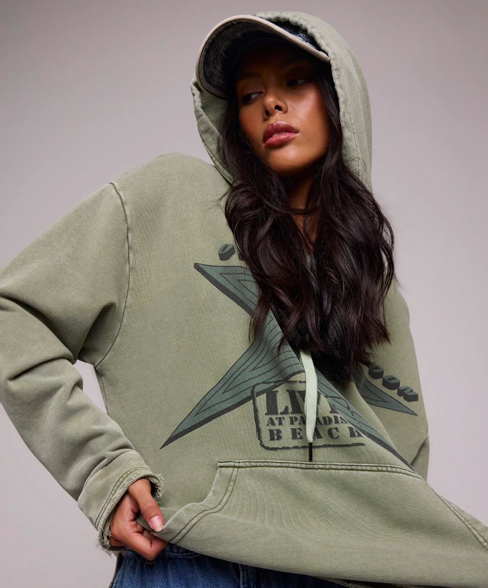 Star Tour Worn Hoody - Washed Khaki - Image 10