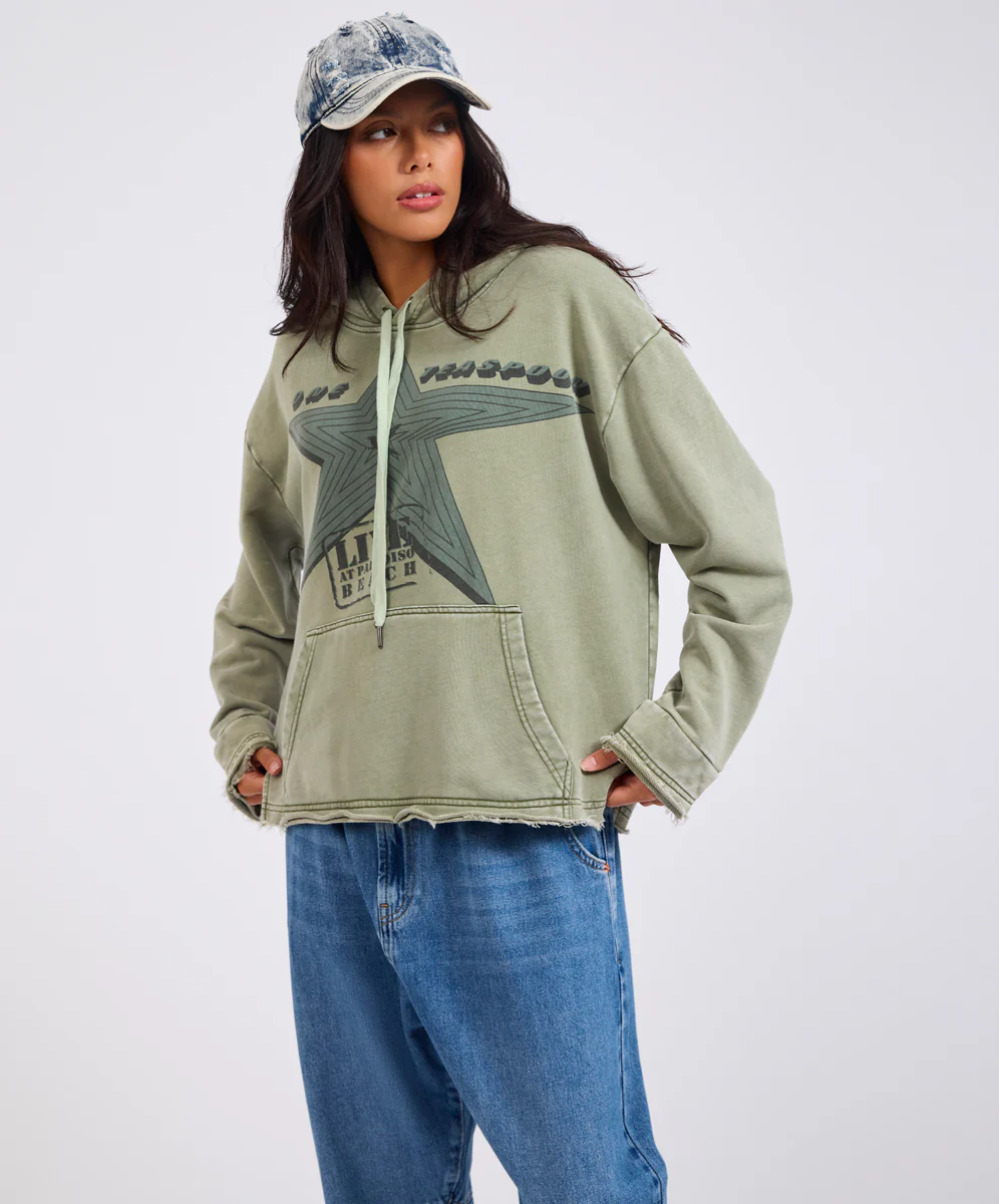 Star Tour Worn Hoody - Washed Khaki - Image 4