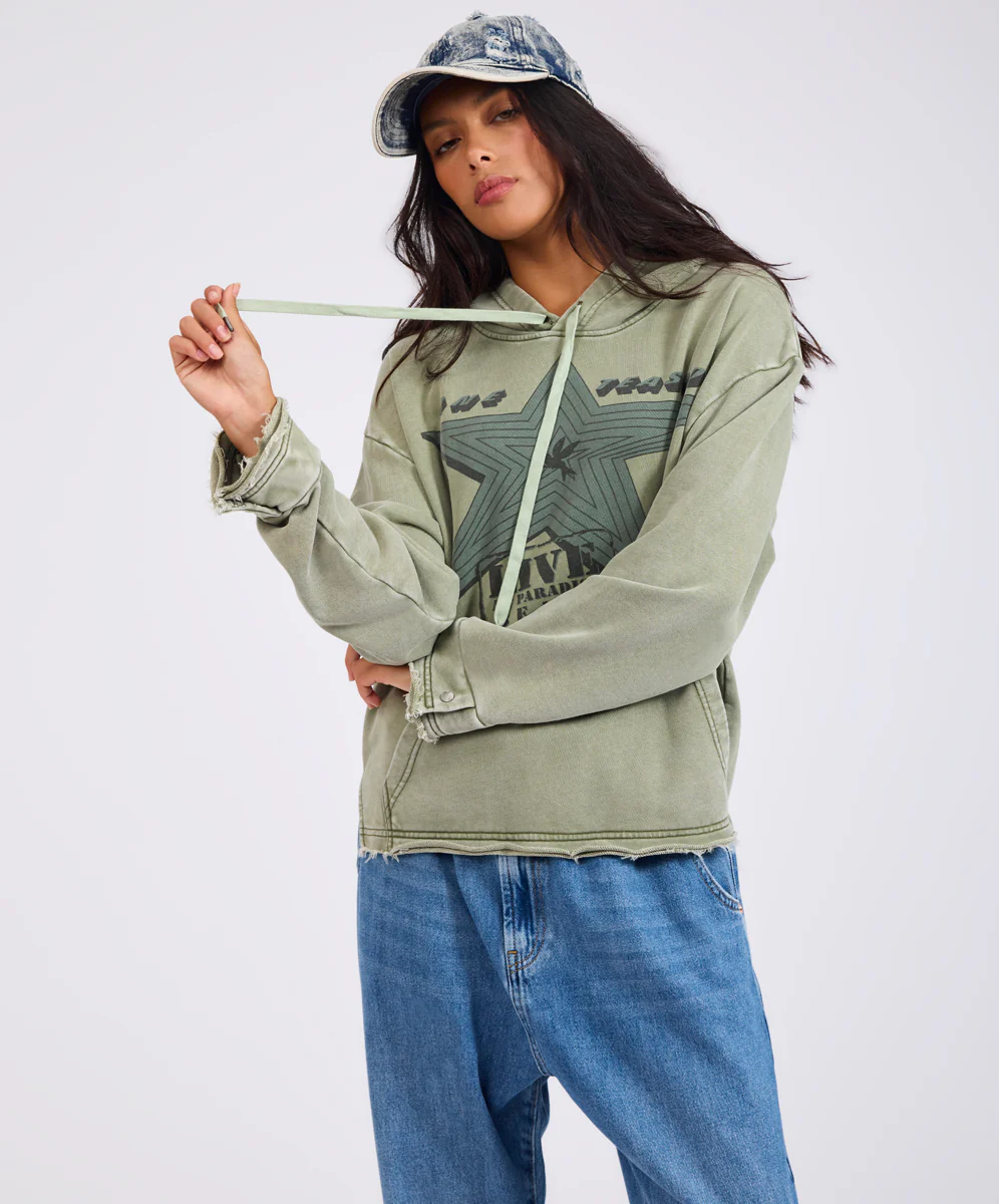 Star Tour Worn Hoody - Washed Khaki - Image 8
