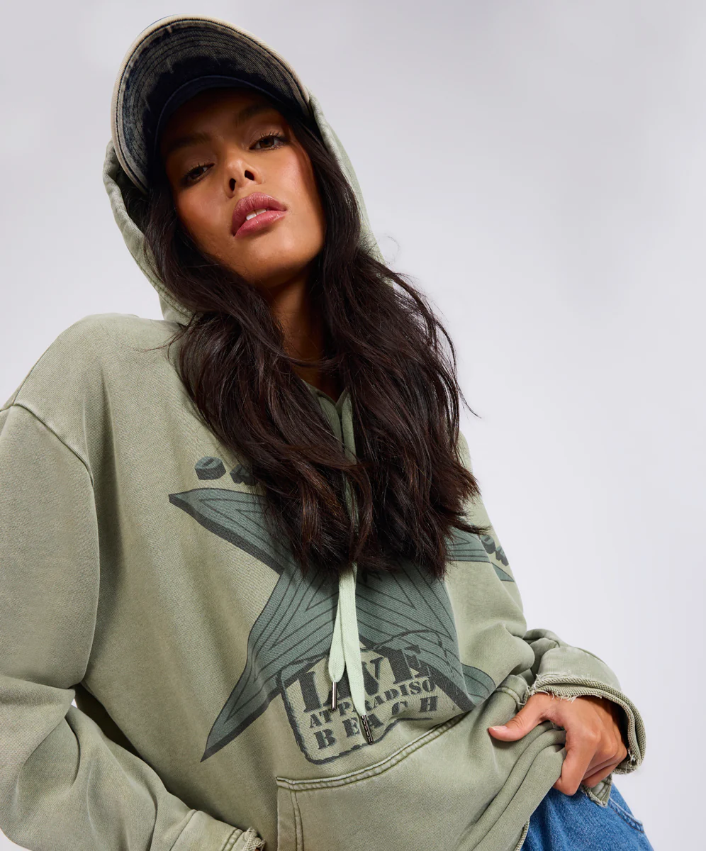 Star Tour Worn Hoody - Washed Khaki - Image 9