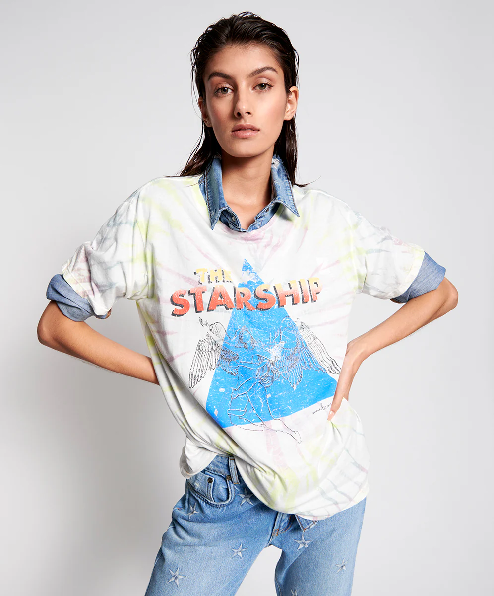 Starship Tye Dye Boyfriend Tee - White