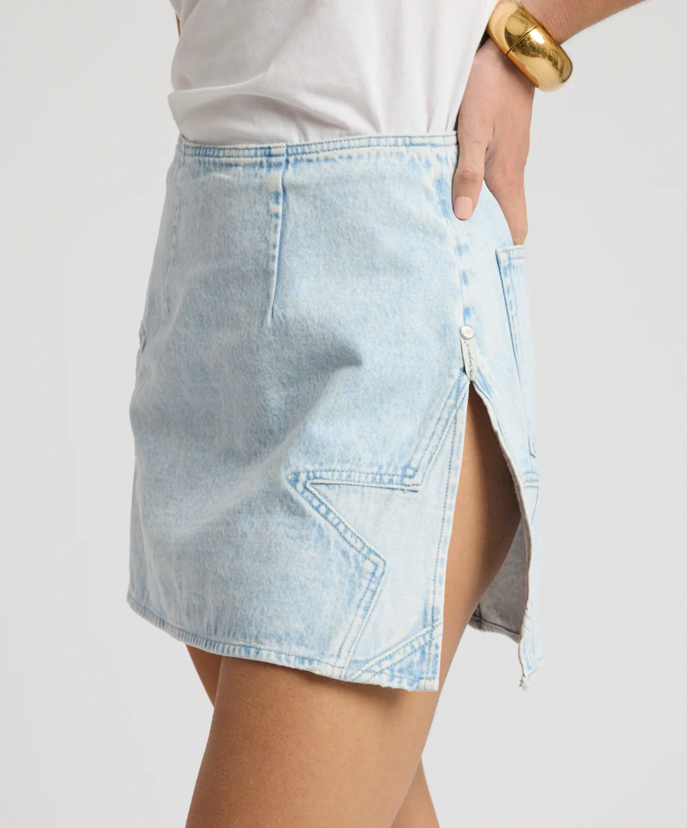 Starstruck Vixen High Waist Mini Denim Skirt - Beach Blue - Image 5