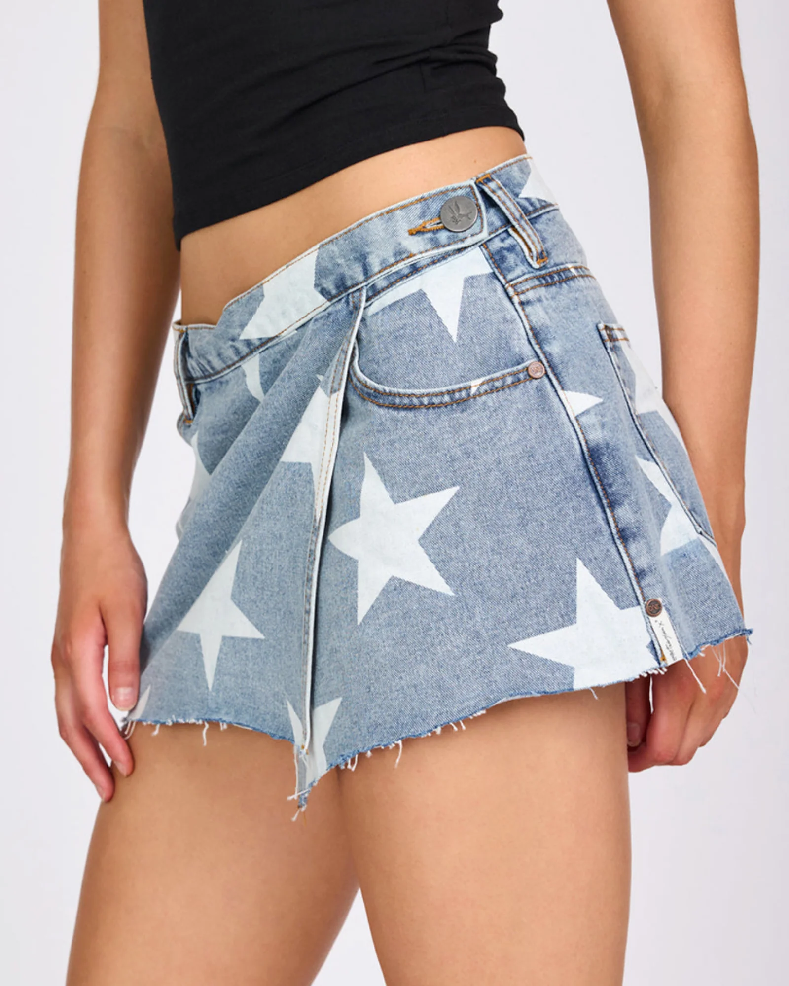 Wrap Low Waist Mini Denim Skirt - Starwash Blue - Image 3