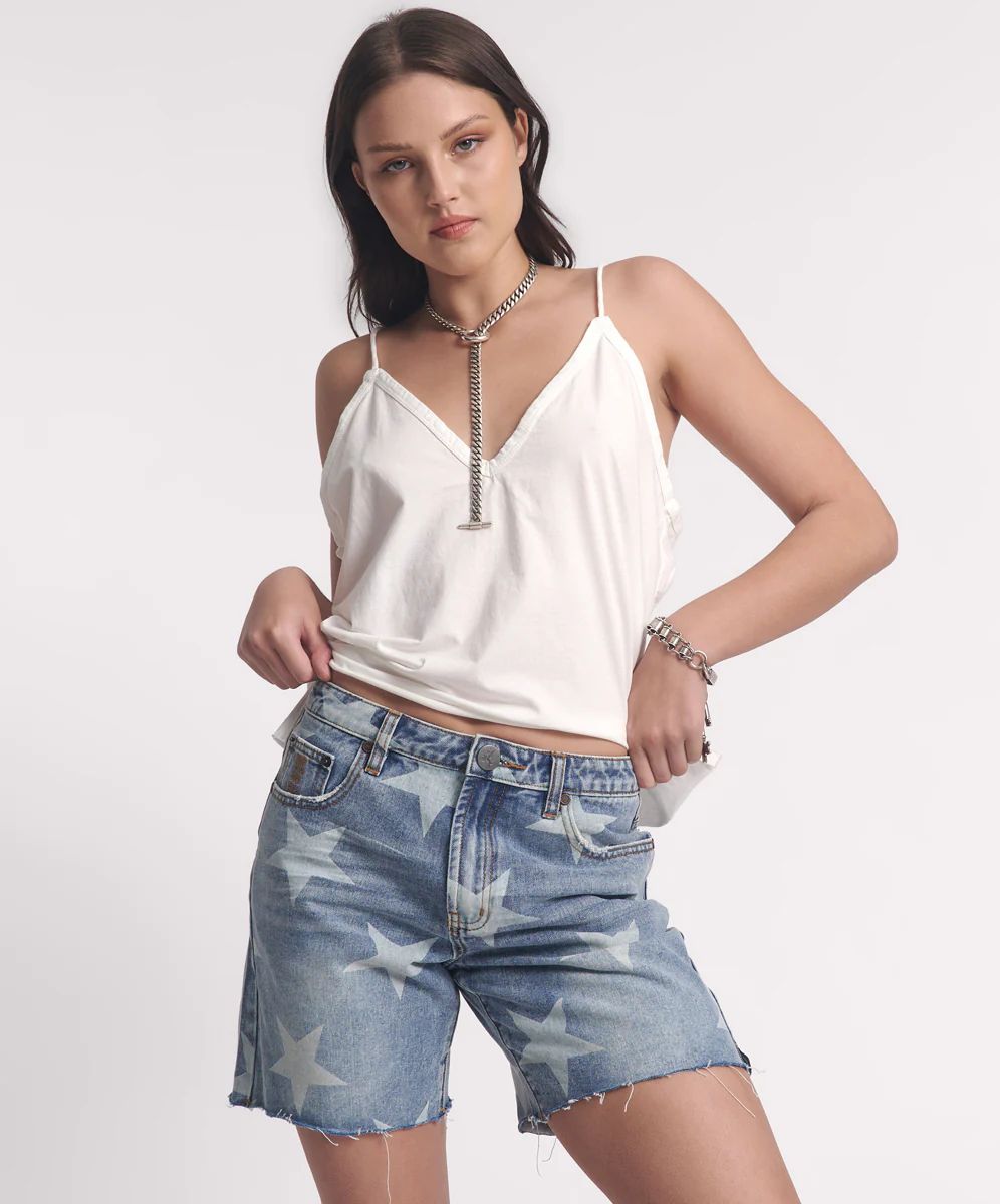 Jackson Mid Waist Wide Leg Denim Shorts - Starwash Blue - Image 2