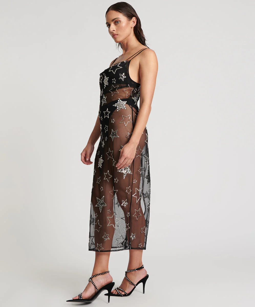 Stellar All Star Hand Beaded Slip Maxi Dress - Black - Image 2