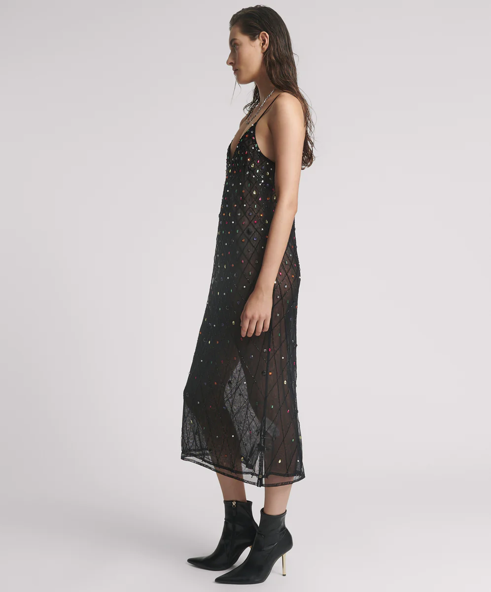 Stellar Jewel Hand Beaded Slip Midi Dress - Black - Image 2