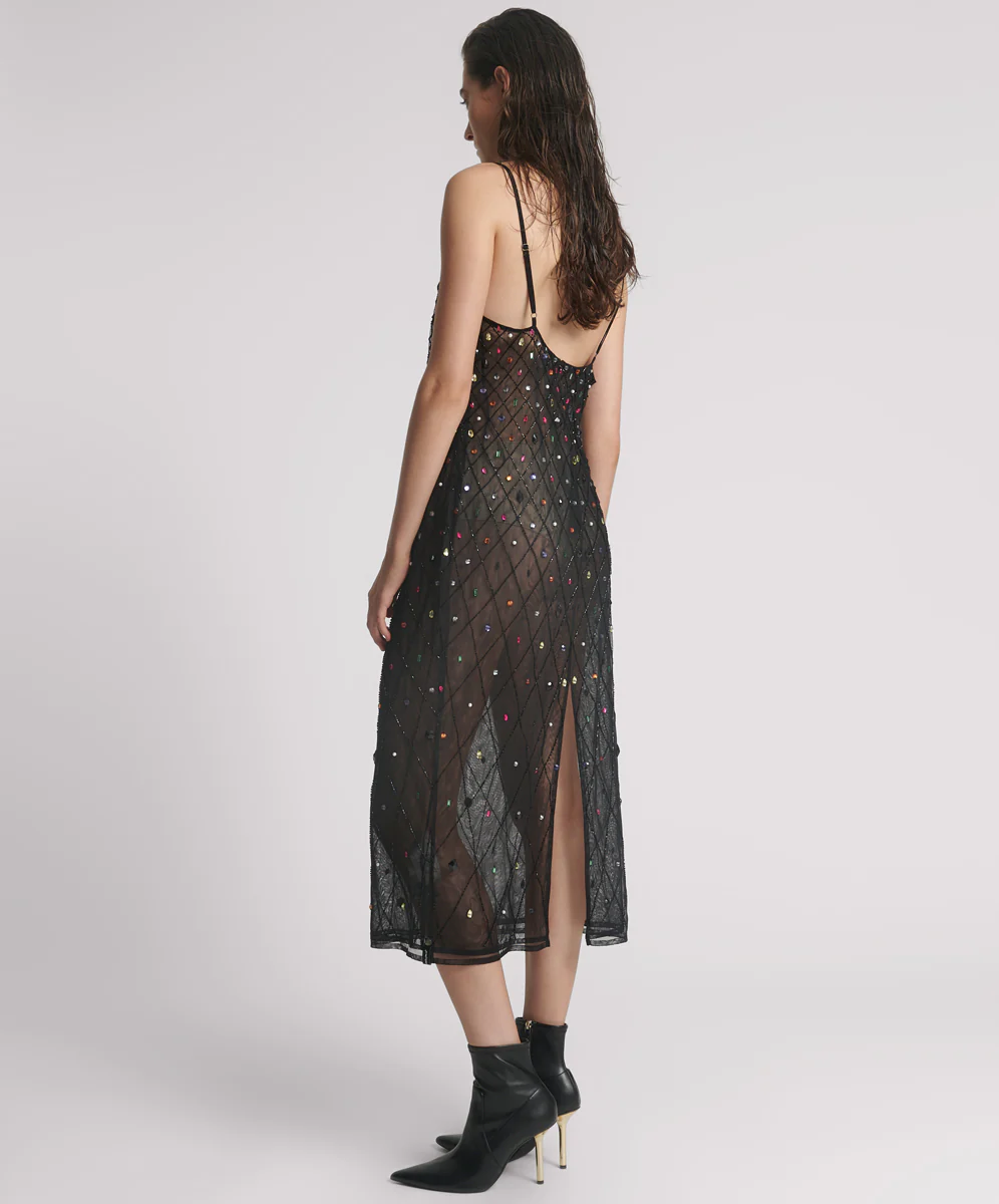 Stellar Jewel Hand Beaded Slip Midi Dress - Black - Image 3